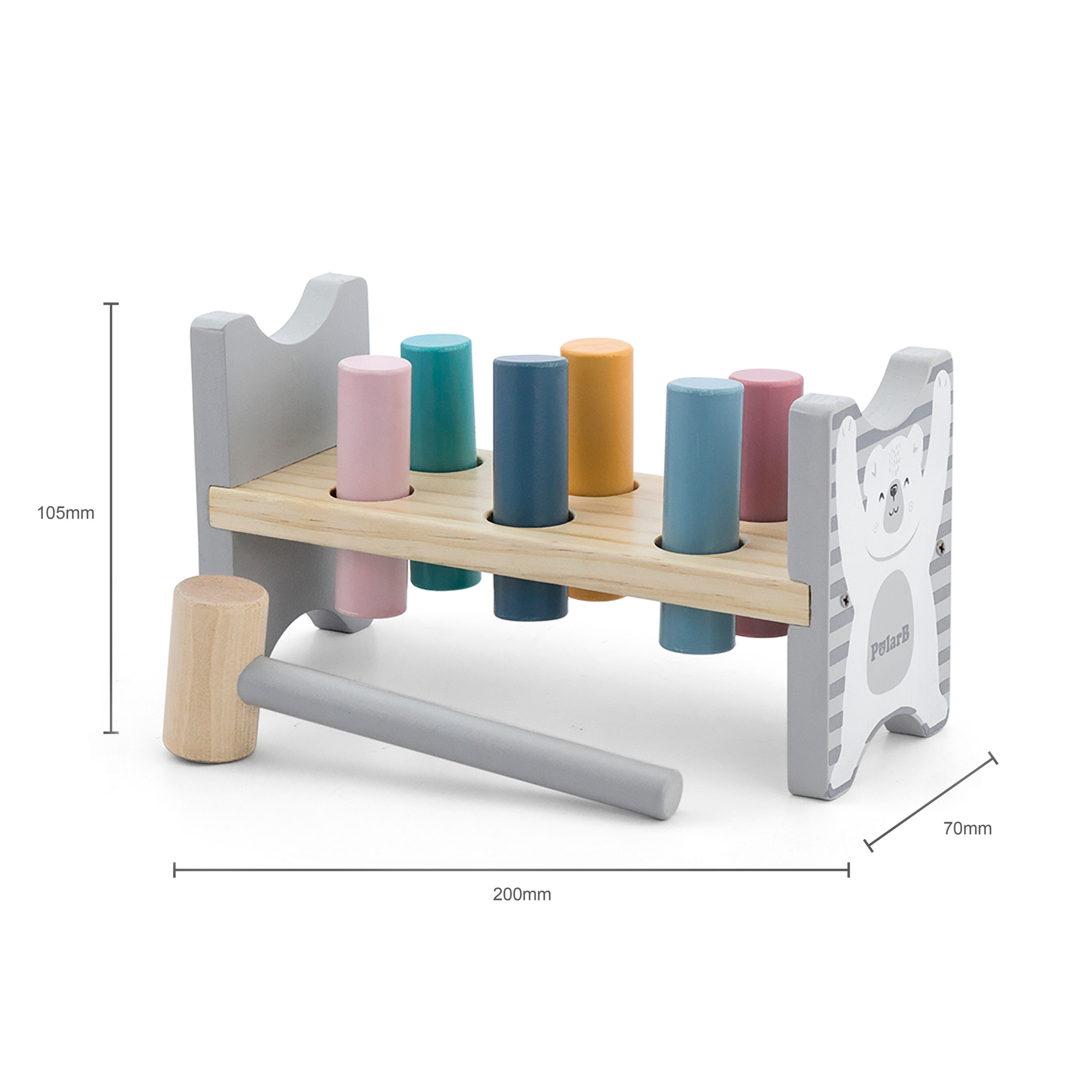 PolarB Wooden Polar Bear Stacker and Pounding Bench Set, Fine Motor Skill Toy for Toddlers, Color Recognition and Hand-Eye Coordination, Ages 24 Months+