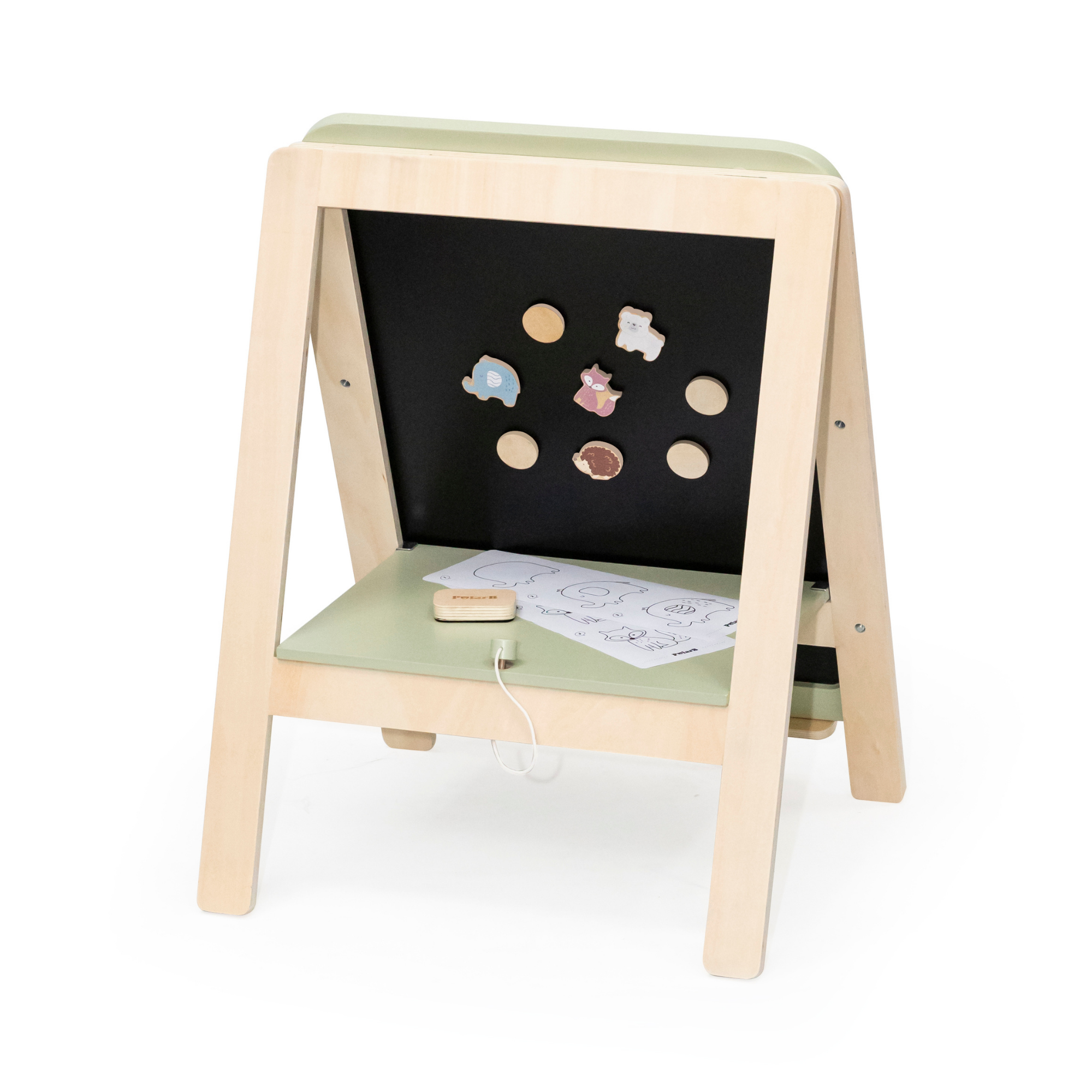 حامل رسم خشبي قائم من PolarB مع ألواح مغناطيسية، حامل فني مزدوج الجوانب قابل لتعديل الارتفاع للأطفال مع ملحقات، بتصميم حيوانات، مناسب للأعمار من 3 سنوات فما فوق