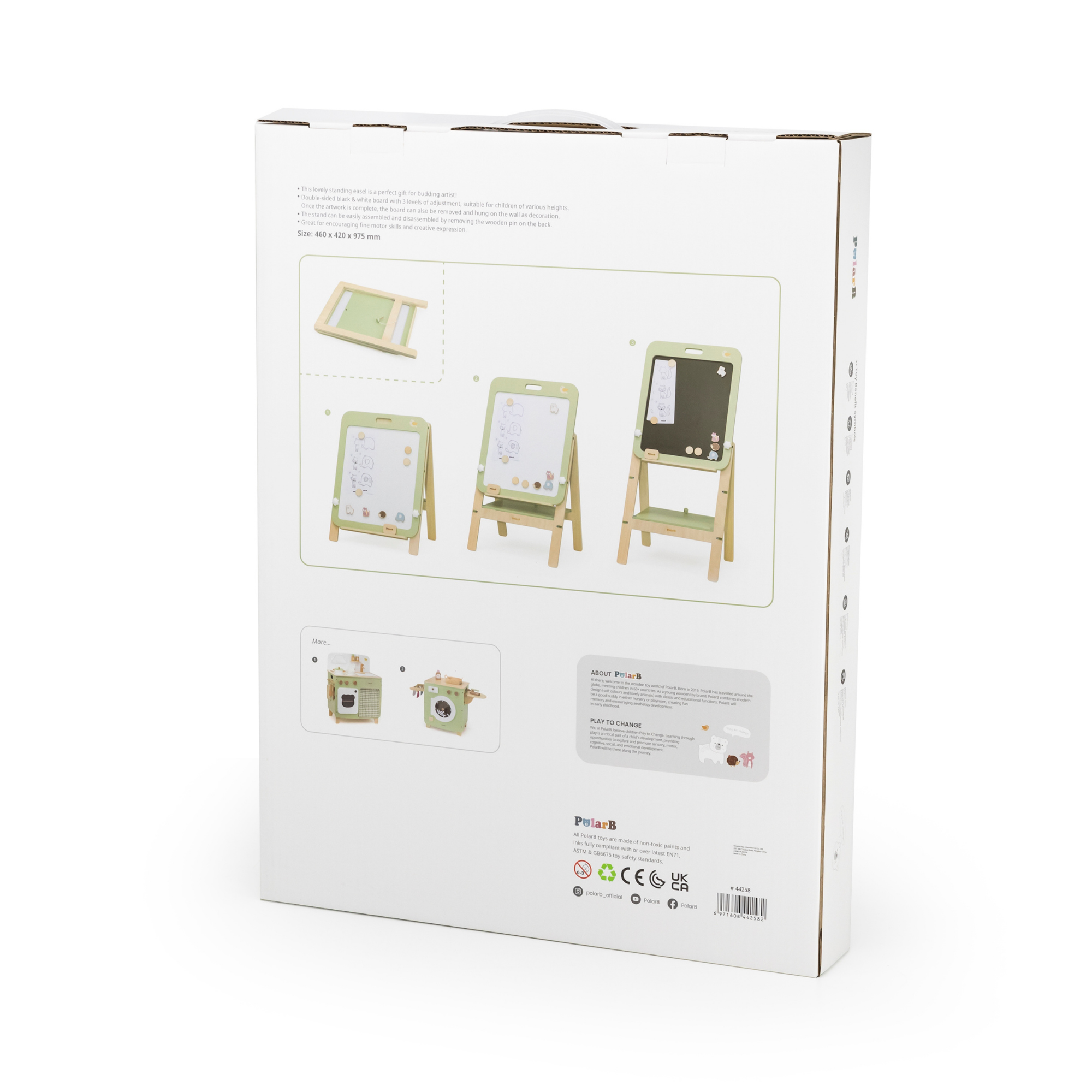 حامل رسم خشبي قائم من PolarB مع ألواح مغناطيسية، حامل فني مزدوج الجوانب قابل لتعديل الارتفاع للأطفال مع ملحقات، بتصميم حيوانات، مناسب للأعمار من 3 سنوات فما فوق