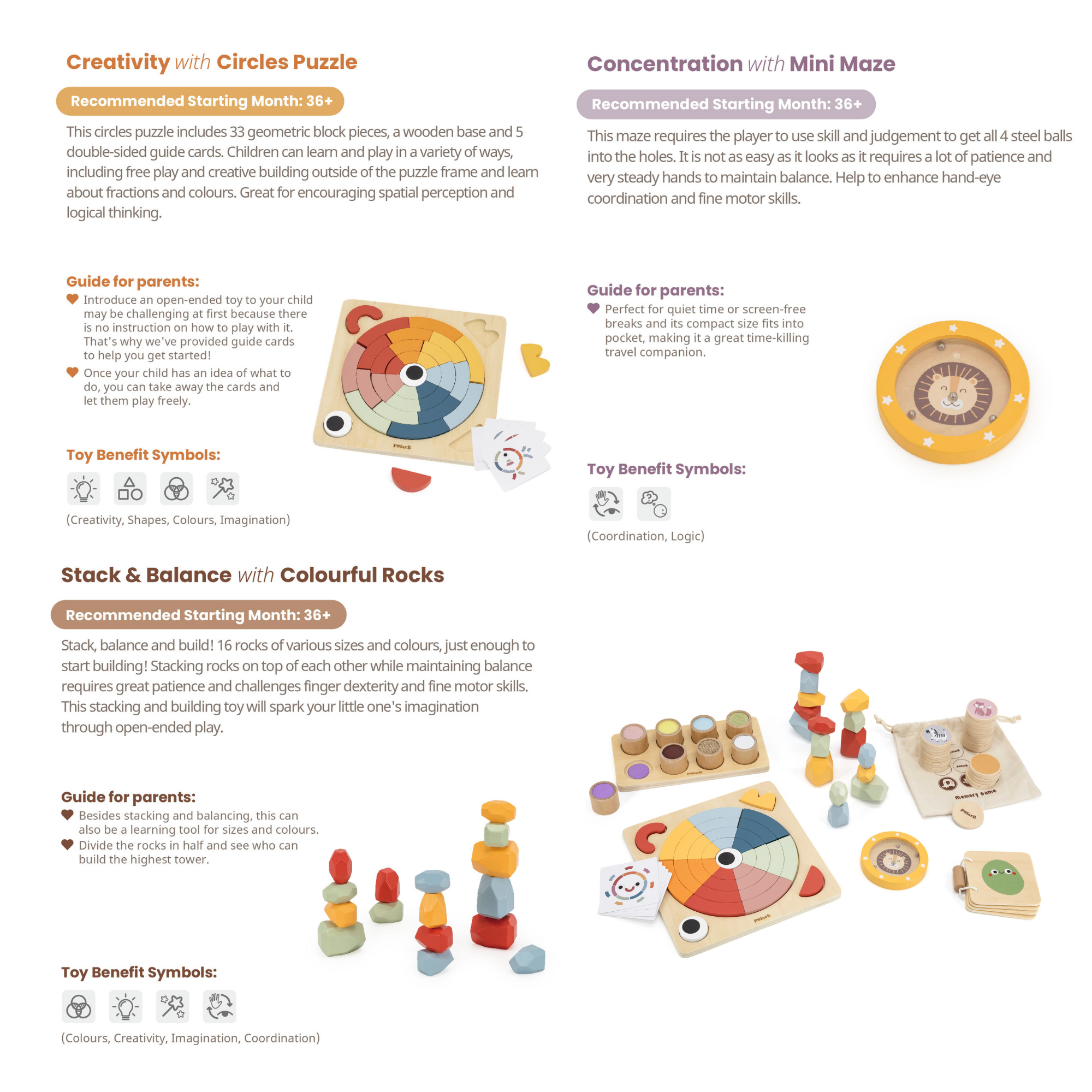 مجموعة ألعاب تعليمية للأطفال الصغار من PolarB Grow-with-Me Free Spirits، تُنمي المهارات الحسية والحركية والذاكرة والعواطف والأنشطة الإبداعية، وهي ألعاب خشبية صديقة للبيئة للأطفال من سن 3 سنوات فما فوق