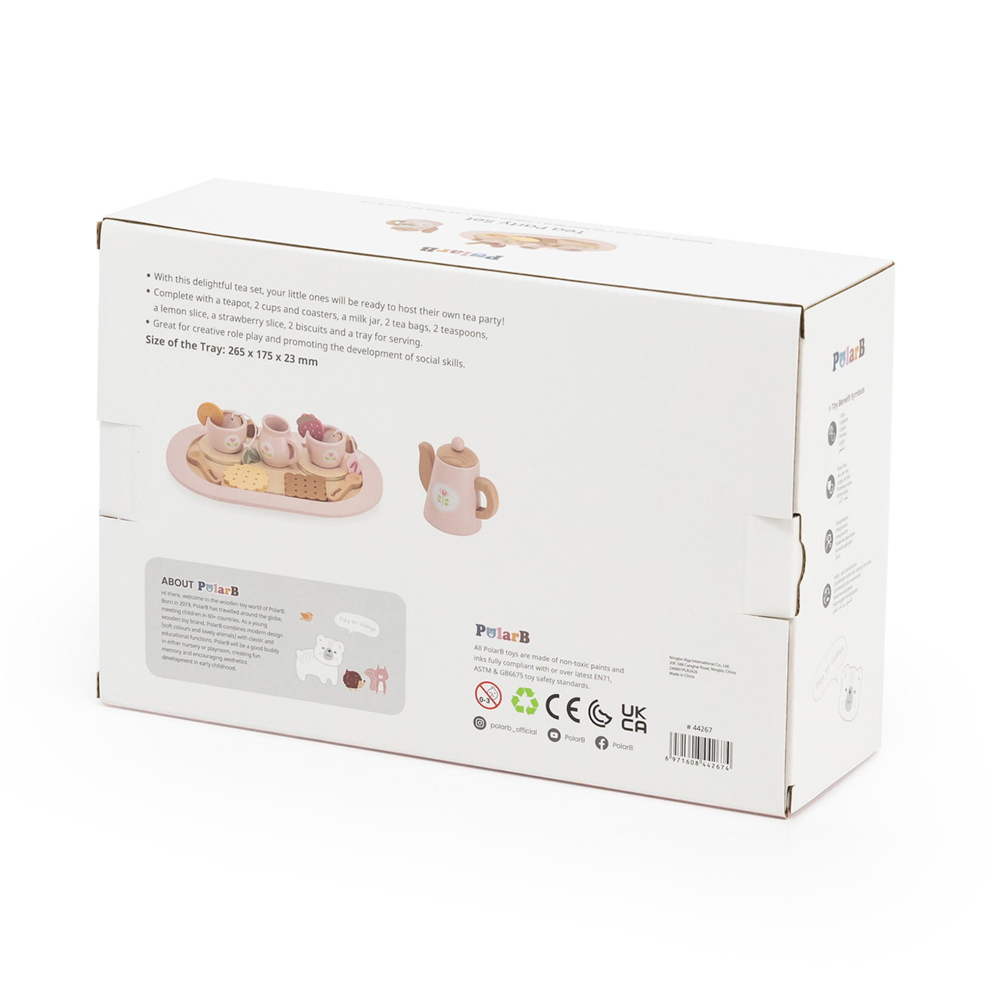 مجموعة حفل الشاي الخشبية من PolarB، مجموعة شاي تظاهرية مع إبريق شاي وأكواب وصينية وبسكويت وملحقات، لعبة لعب الأدوار للأطفال الصغار، من سن 3 سنوات فما فوق