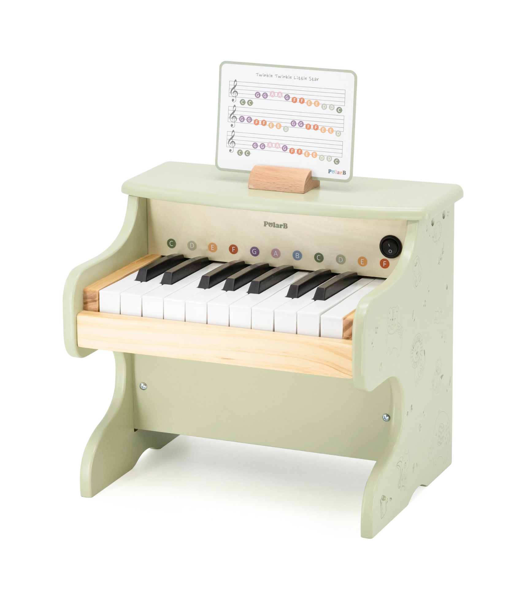 بيانو لعبة خشبي من PolarB للأطفال، آلة موسيقية تعليمية بمفاتيح ملونة ونوتة أغاني، بيانو تعليمي للأطفال من سن 3 سنوات فما فوق