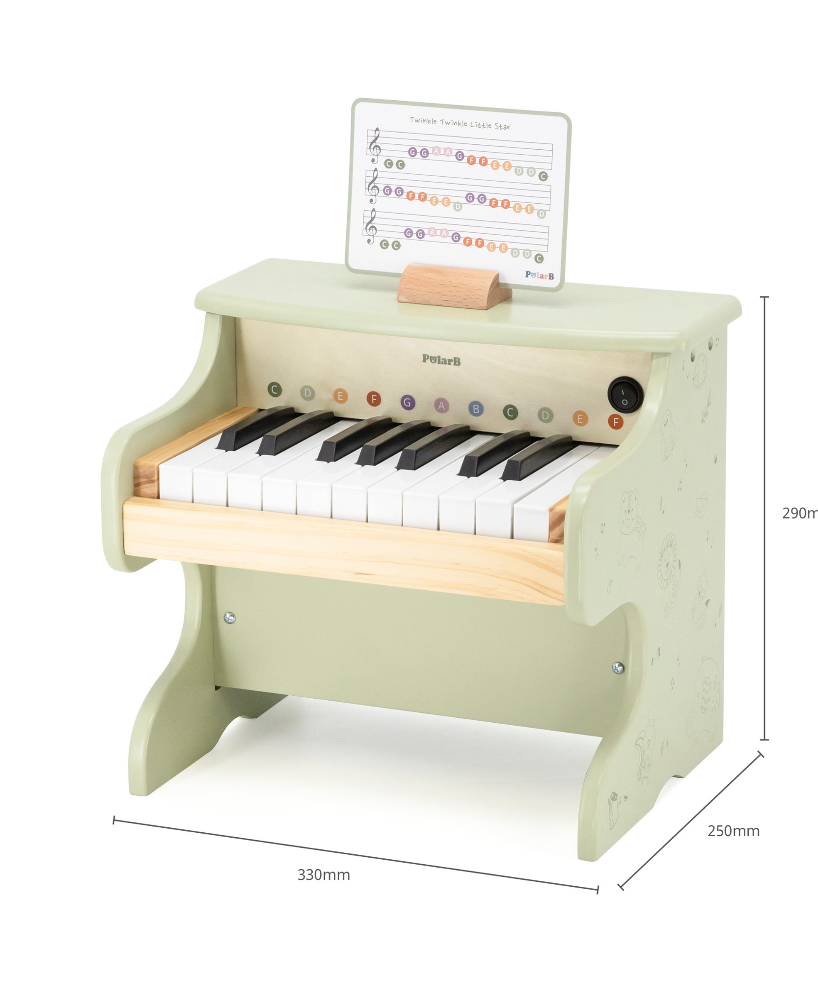 بيانو لعبة خشبي من PolarB للأطفال، آلة موسيقية تعليمية بمفاتيح ملونة ونوتة أغاني، بيانو تعليمي للأطفال من سن 3 سنوات فما فوق