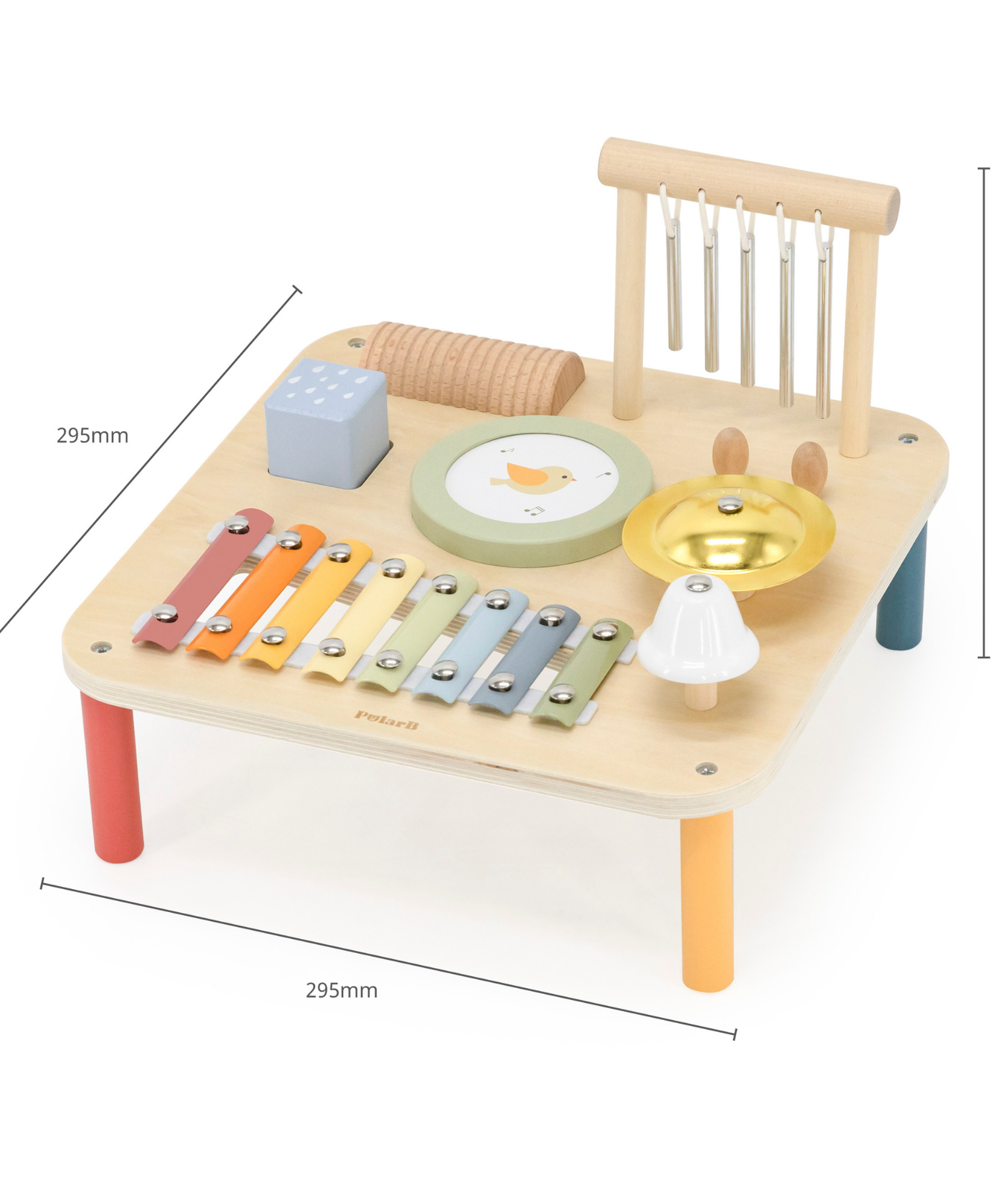 PolarB Wooden Musical Activity Table for Toddlers, Multi-Instrument Music Toy Includes Xylophone, Drum, Gong, Bell and More, for Ages 18 Months and Up
