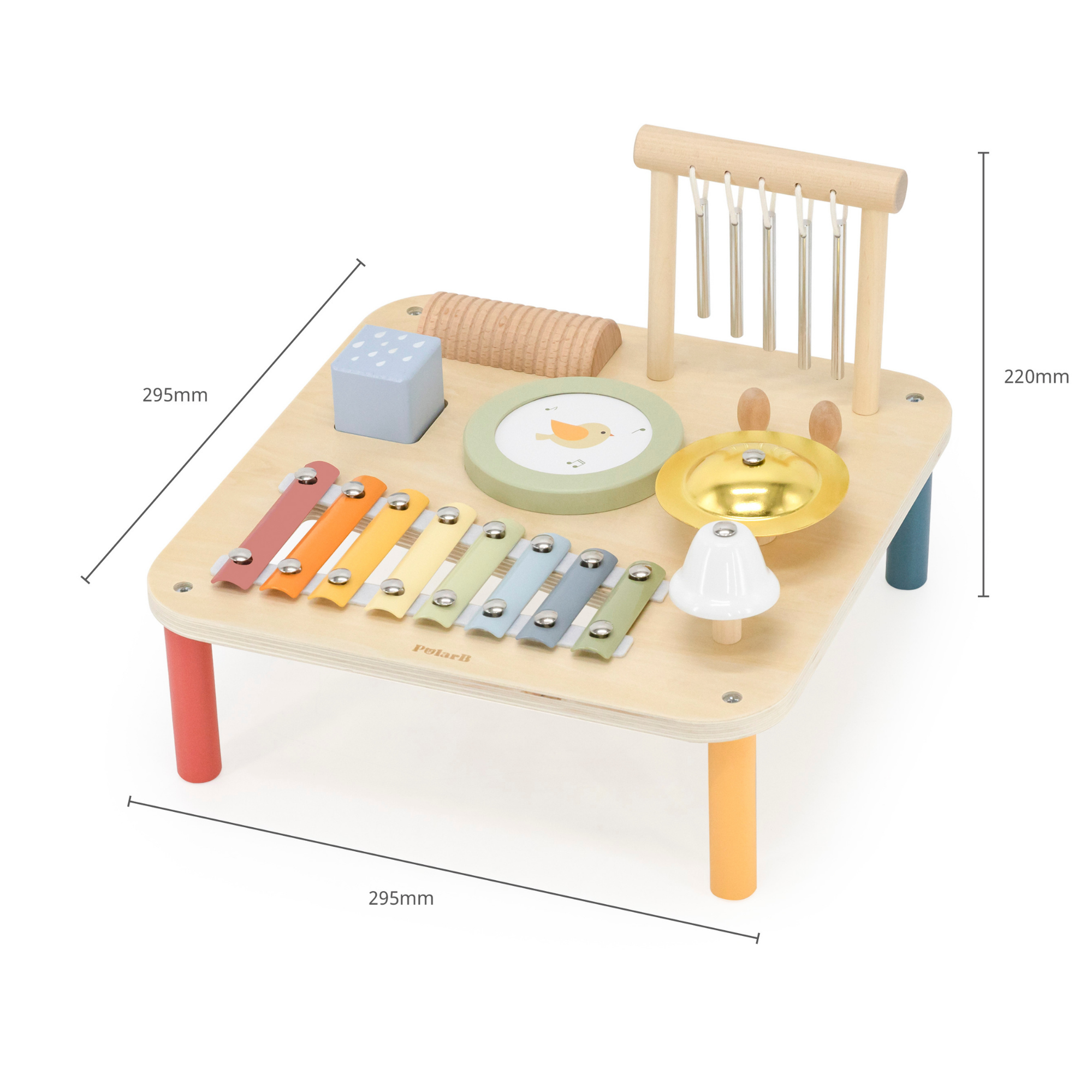 PolarB Wooden Musical Activity Table for Toddlers, Multi-Instrument Music Toy Includes Xylophone, Drum, Gong, Bell and More, for Ages 18 Months and Up