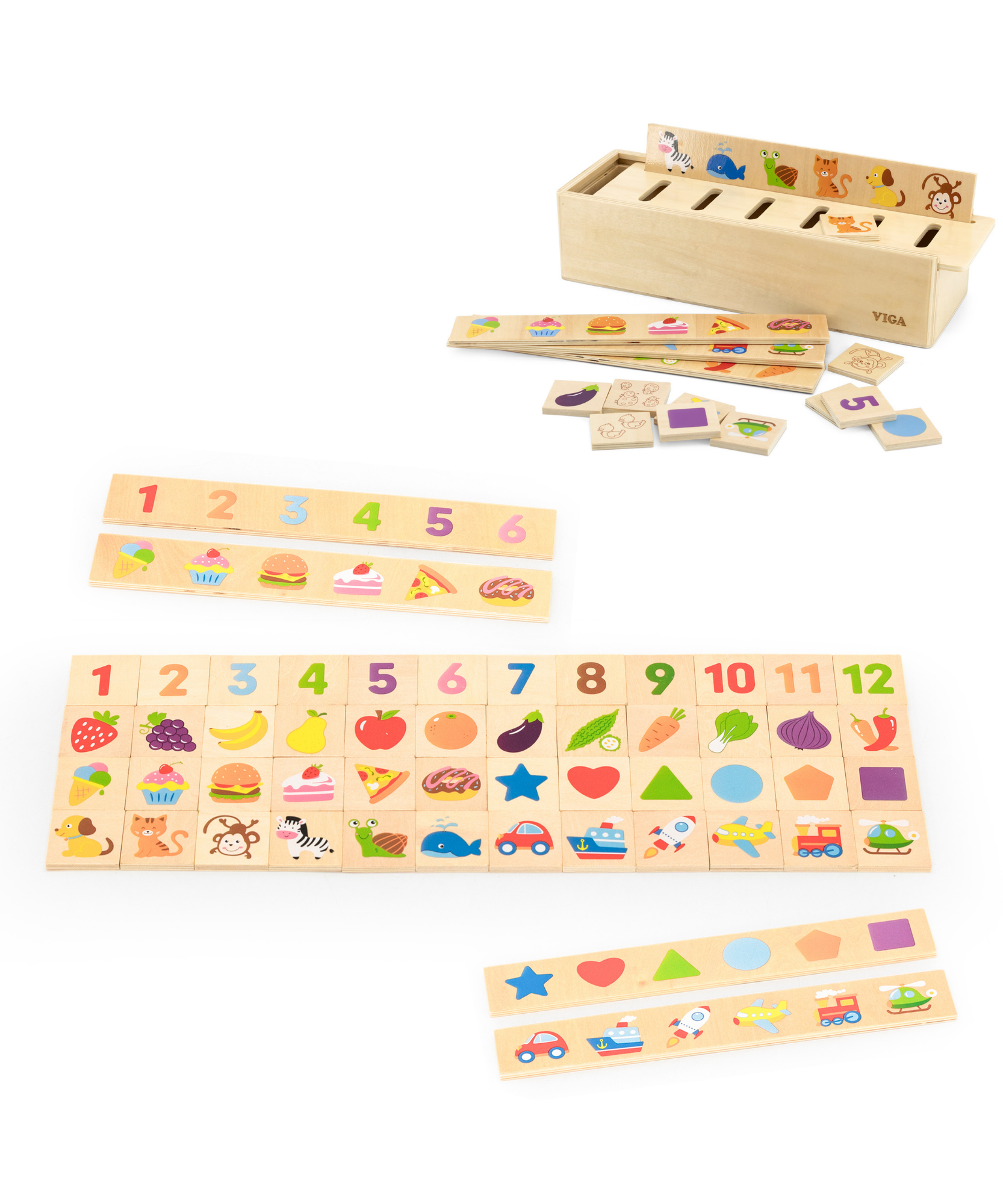 Viga Match & Sort, 52 Piece Mix & Match Puzzle, Montessori Wooden Toy, Develops Sensory, Cognitive & Fine Motor Skills, Non-Toxic & Eco-friendly Kids Educational Toy, Suitable for Children Aged 3Y+