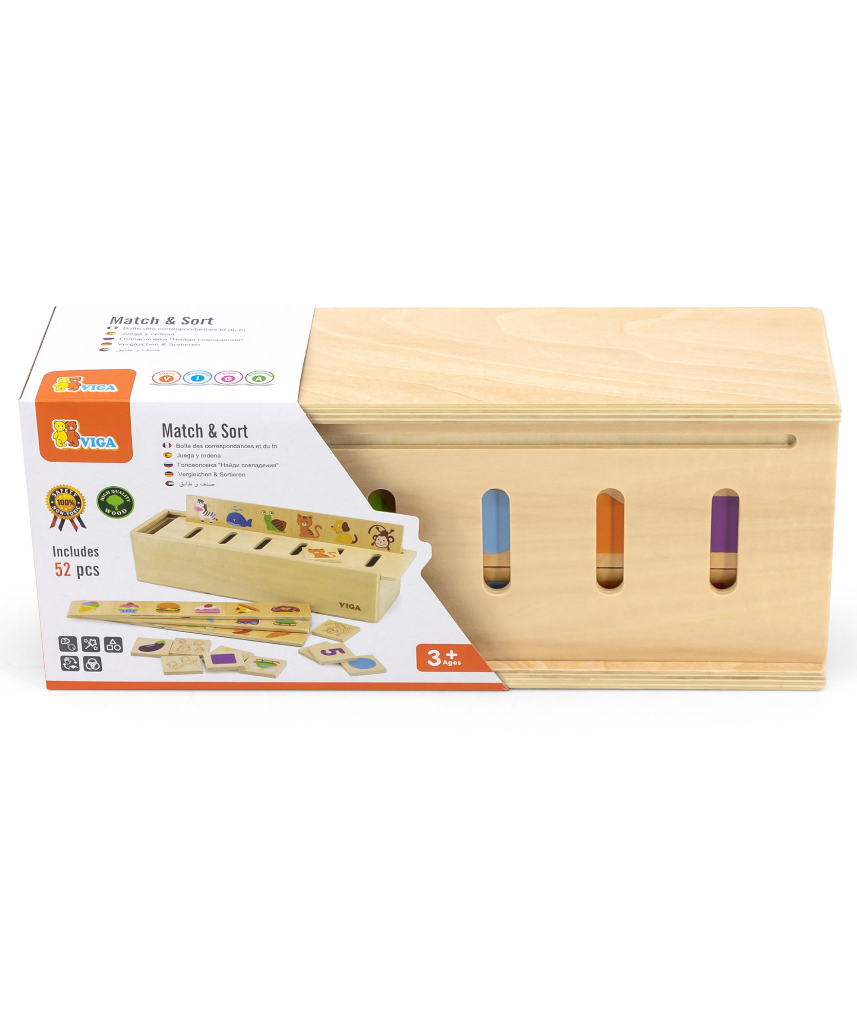 Viga Match & Sort, 52 Piece Mix & Match Puzzle, Montessori Wooden Toy, Develops Sensory, Cognitive & Fine Motor Skills, Non-Toxic & Eco-friendly Kids Educational Toy, Suitable for Children Aged 3Y+