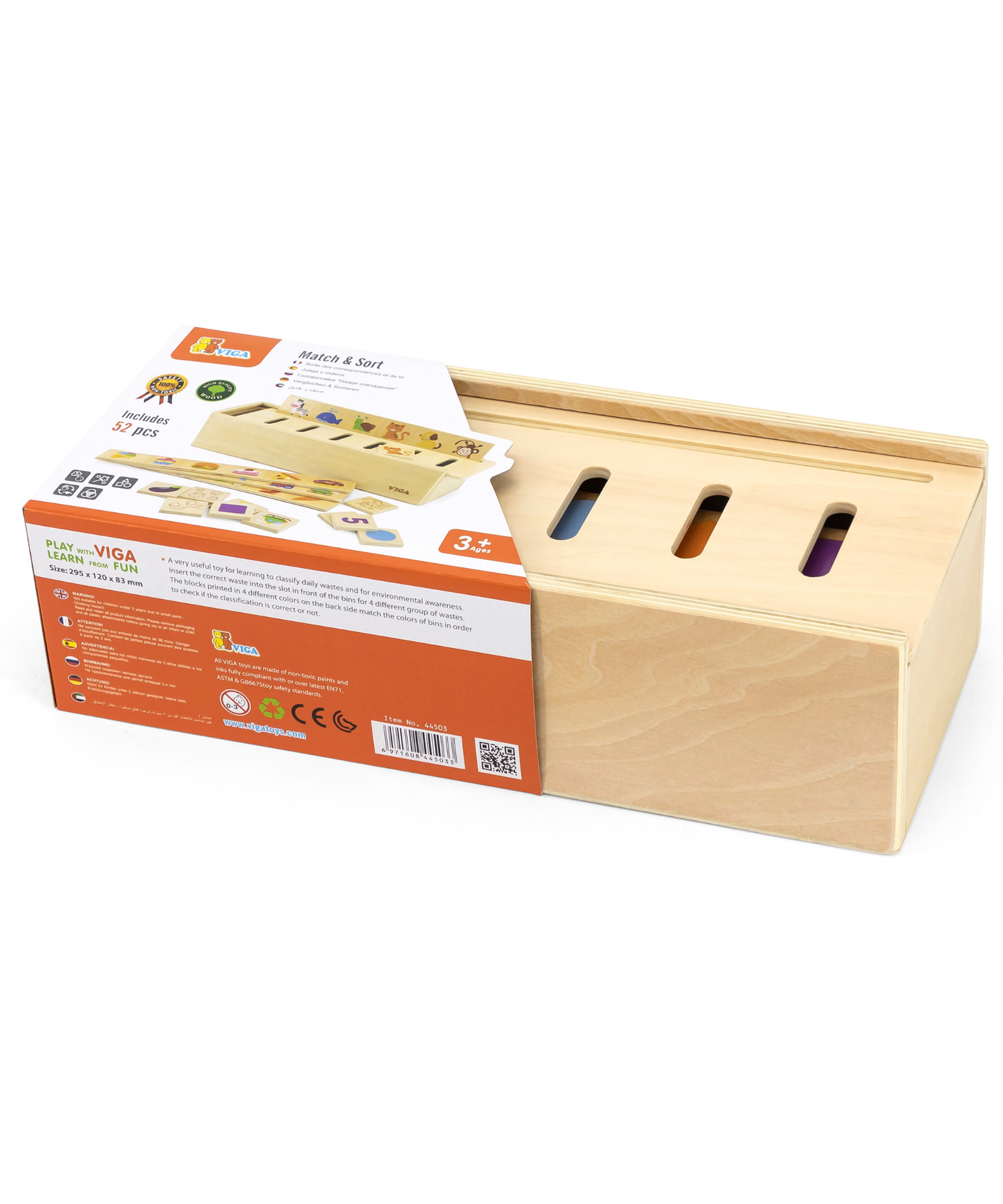 Viga Match & Sort, 52 Piece Mix & Match Puzzle, Montessori Wooden Toy, Develops Sensory, Cognitive & Fine Motor Skills, Non-Toxic & Eco-friendly Kids Educational Toy, Suitable for Children Aged 3Y+