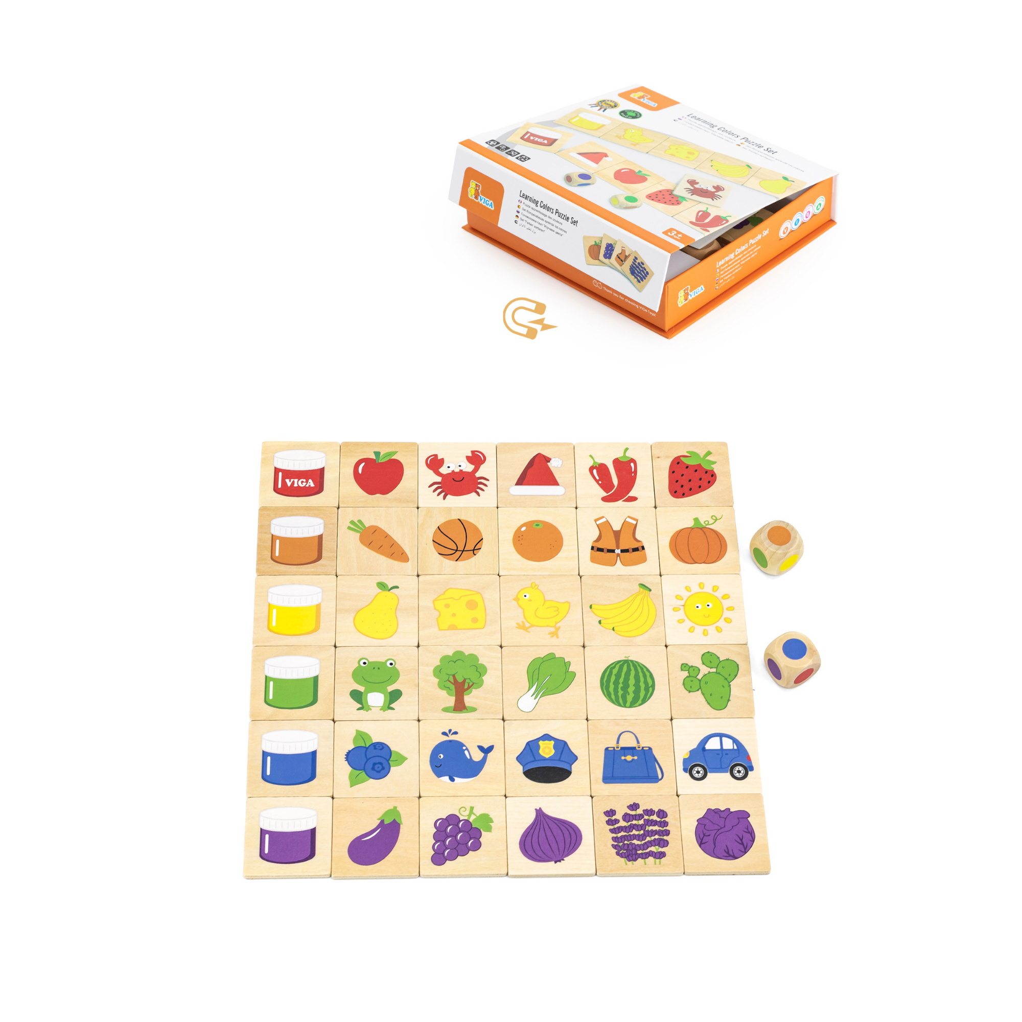 مجموعة أحجية فيجا التعليمية، 36 قطعة، لعبة مونتيسوري خشبية، تُنمّي المهارات الحسية والإدراكية والحركية الدقيقة، صندوق مغناطيسي، لعبة تعليمية صديقة للبيئة، للأولاد والبنات من عمر 3 سنوات فما فوق