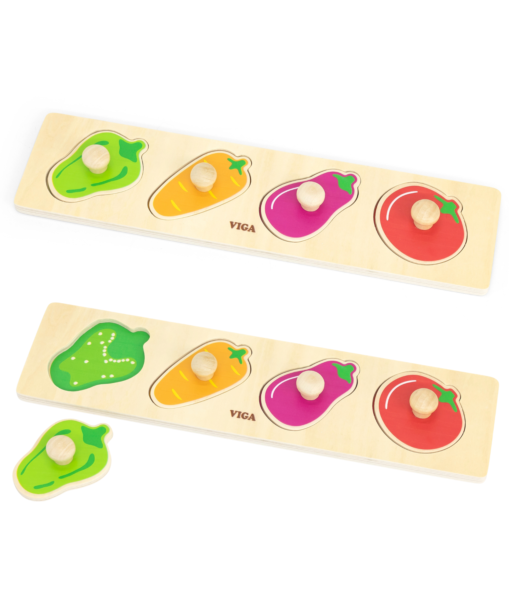 لعبة أحجية فيجا فيجيلز، مكونة من 4 قطع بمقبض، لعبة مونتيسوري خشبية، تنمي المهارات الحسية والإدراكية والحركية الدقيقة، لعبة تعليمية للأطفال غير سامة وصديقة للبيئة، مناسبة للأولاد والبنات من سن 12 شهرًا فما فوق