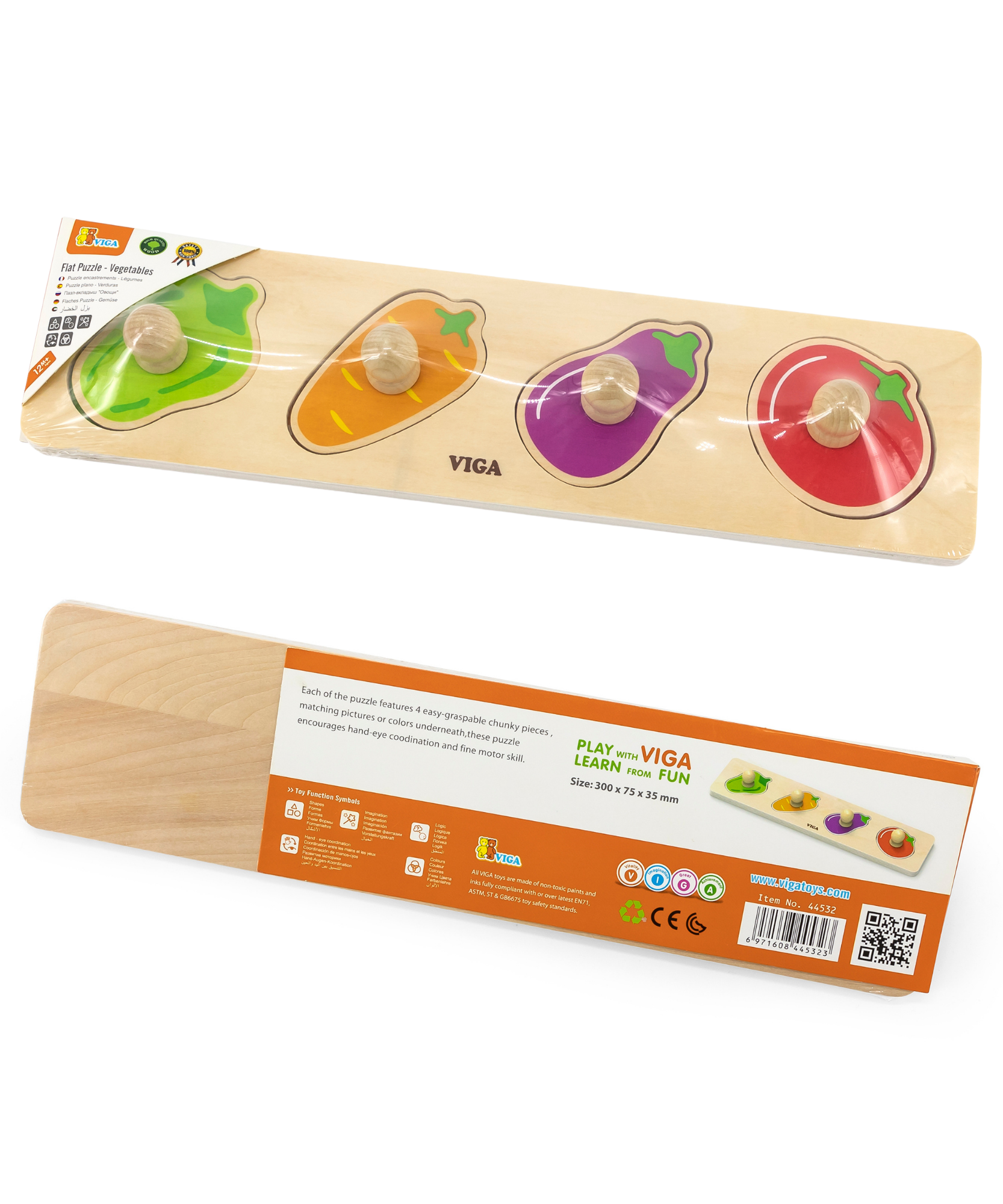 لعبة أحجية فيجا فيجيلز، مكونة من 4 قطع بمقبض، لعبة مونتيسوري خشبية، تنمي المهارات الحسية والإدراكية والحركية الدقيقة، لعبة تعليمية للأطفال غير سامة وصديقة للبيئة، مناسبة للأولاد والبنات من سن 12 شهرًا فما فوق