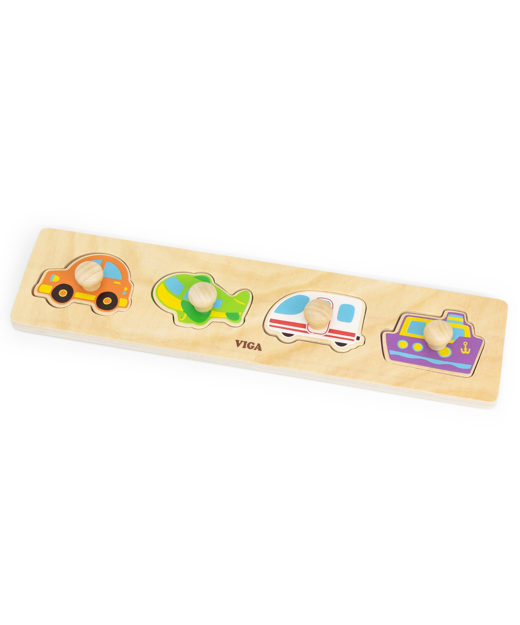 Viga Transportation, 4 Piece Knob Puzzle, Montessori Wooden Toy, Develops Sensory, Cognitive & Fine Motor Skills, Non-Toxic & Eco-friendly Kids Educational Toy, Suitable for Boys and Girls Aged 12M+
