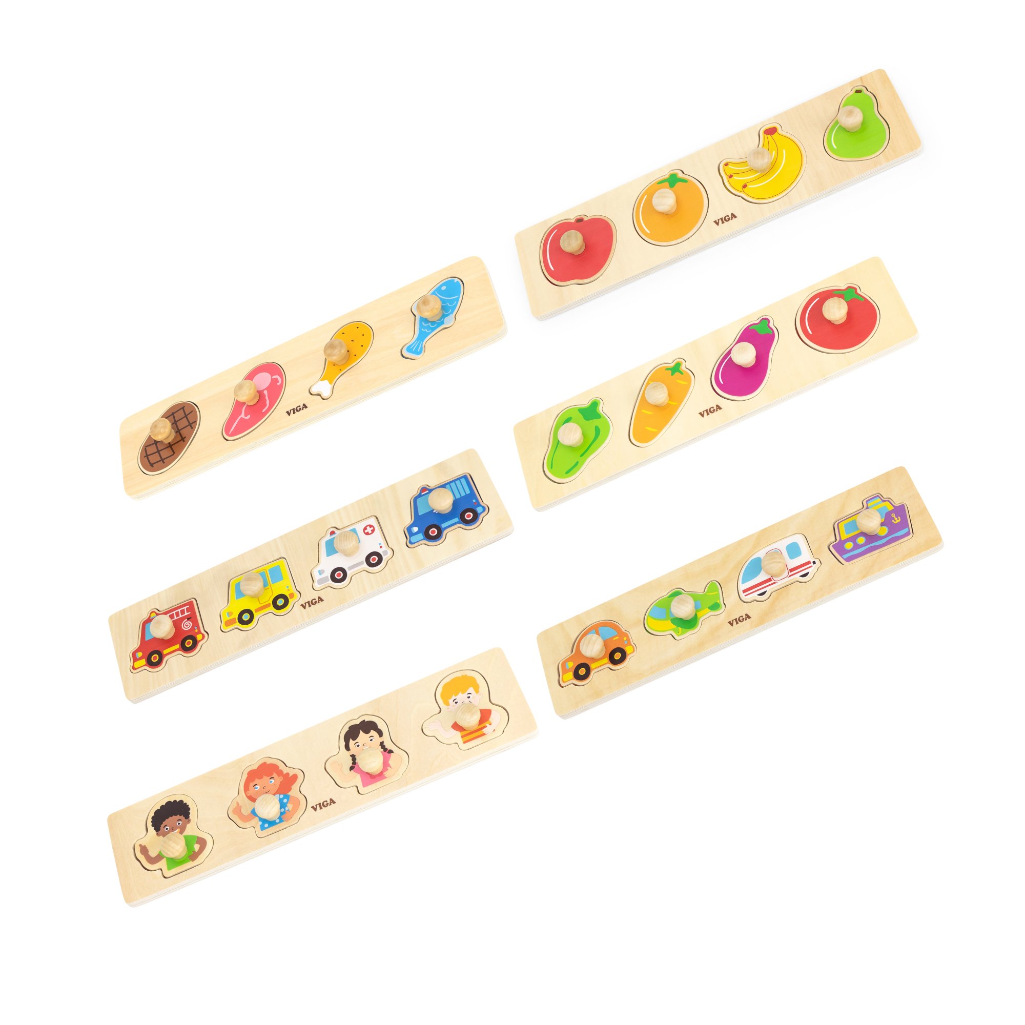 Viga Transportation, 4 Piece Knob Puzzle, Montessori Wooden Toy, Develops Sensory, Cognitive & Fine Motor Skills, Non-Toxic & Eco-friendly Kids Educational Toy, Suitable for Boys and Girls Aged 12M+
