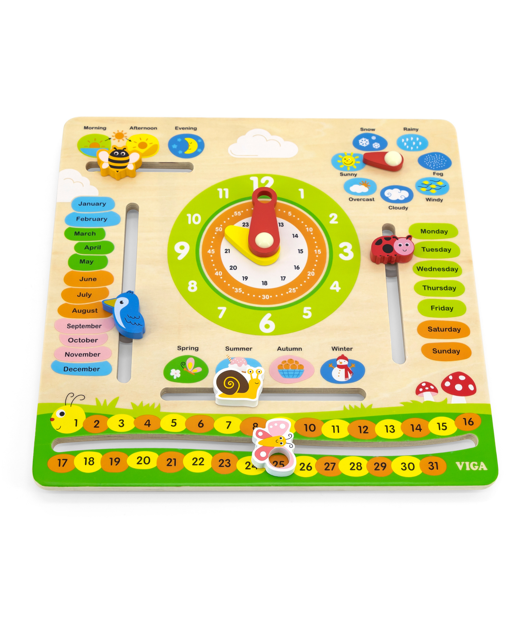 لوحة تعليم تقويم فيجا، لعبة مونتيسوري خشبية تعليمية، لوحة تفاعلية للتاريخ والطقس، تُنمّي المنطق والوعي اليومي، غير سامة وصديقة للبيئة، للأولاد والبنات من عمر 3 سنوات فما فوق