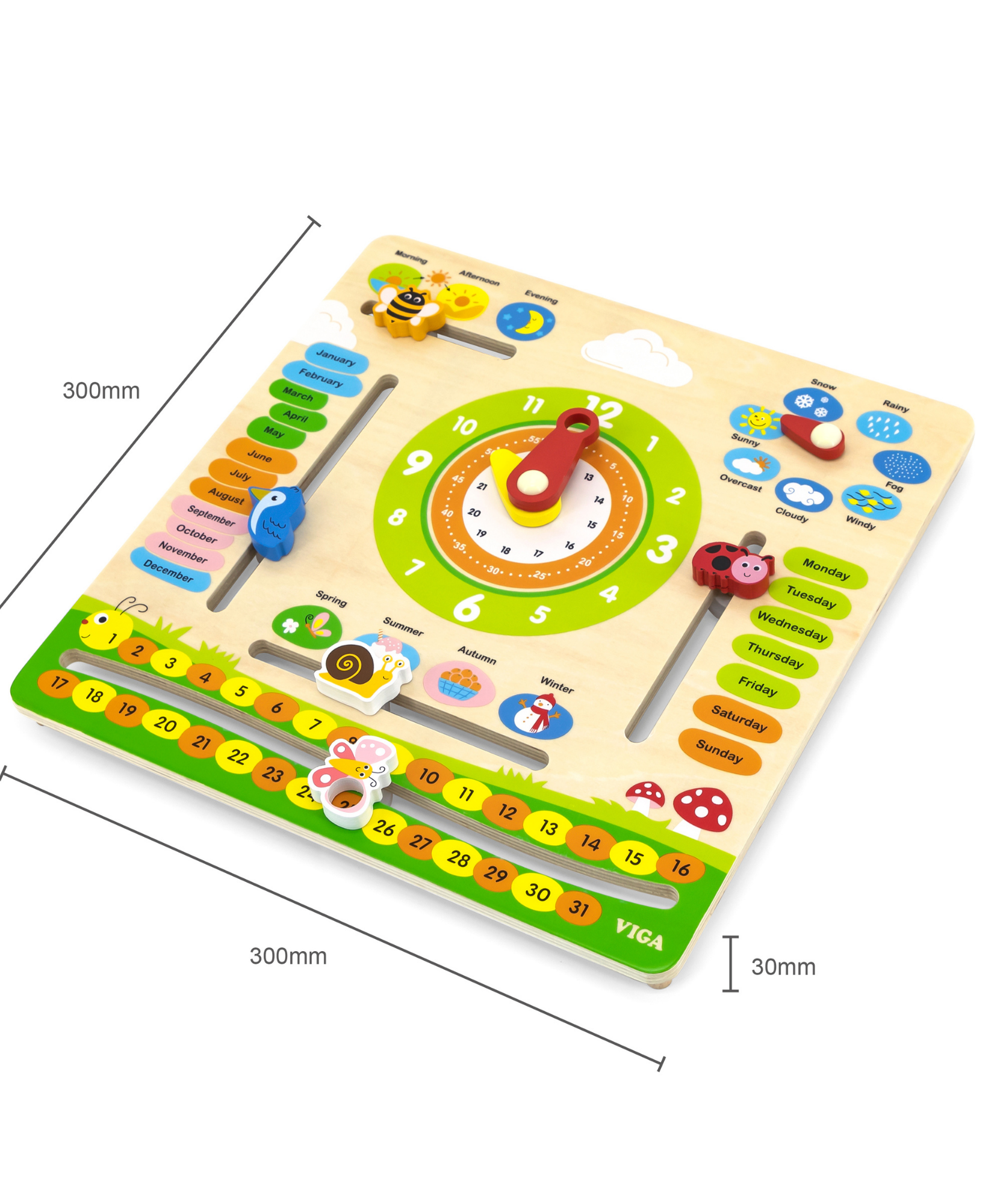 لوحة تعليم تقويم فيجا، لعبة مونتيسوري خشبية تعليمية، لوحة تفاعلية للتاريخ والطقس، تُنمّي المنطق والوعي اليومي، غير سامة وصديقة للبيئة، للأولاد والبنات من عمر 3 سنوات فما فوق