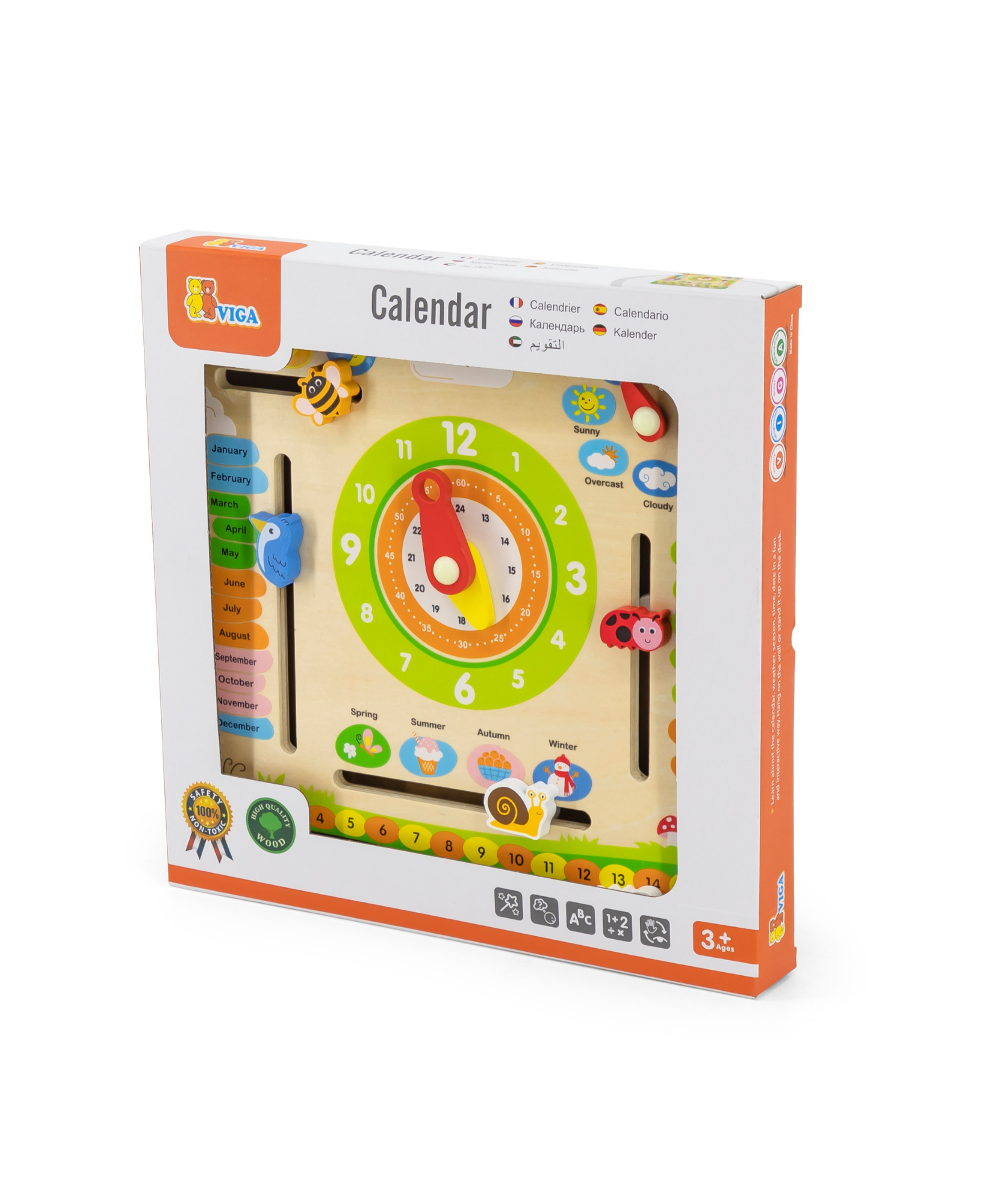 لوحة تعليم تقويم فيجا، لعبة مونتيسوري خشبية تعليمية، لوحة تفاعلية للتاريخ والطقس، تُنمّي المنطق والوعي اليومي، غير سامة وصديقة للبيئة، للأولاد والبنات من عمر 3 سنوات فما فوق