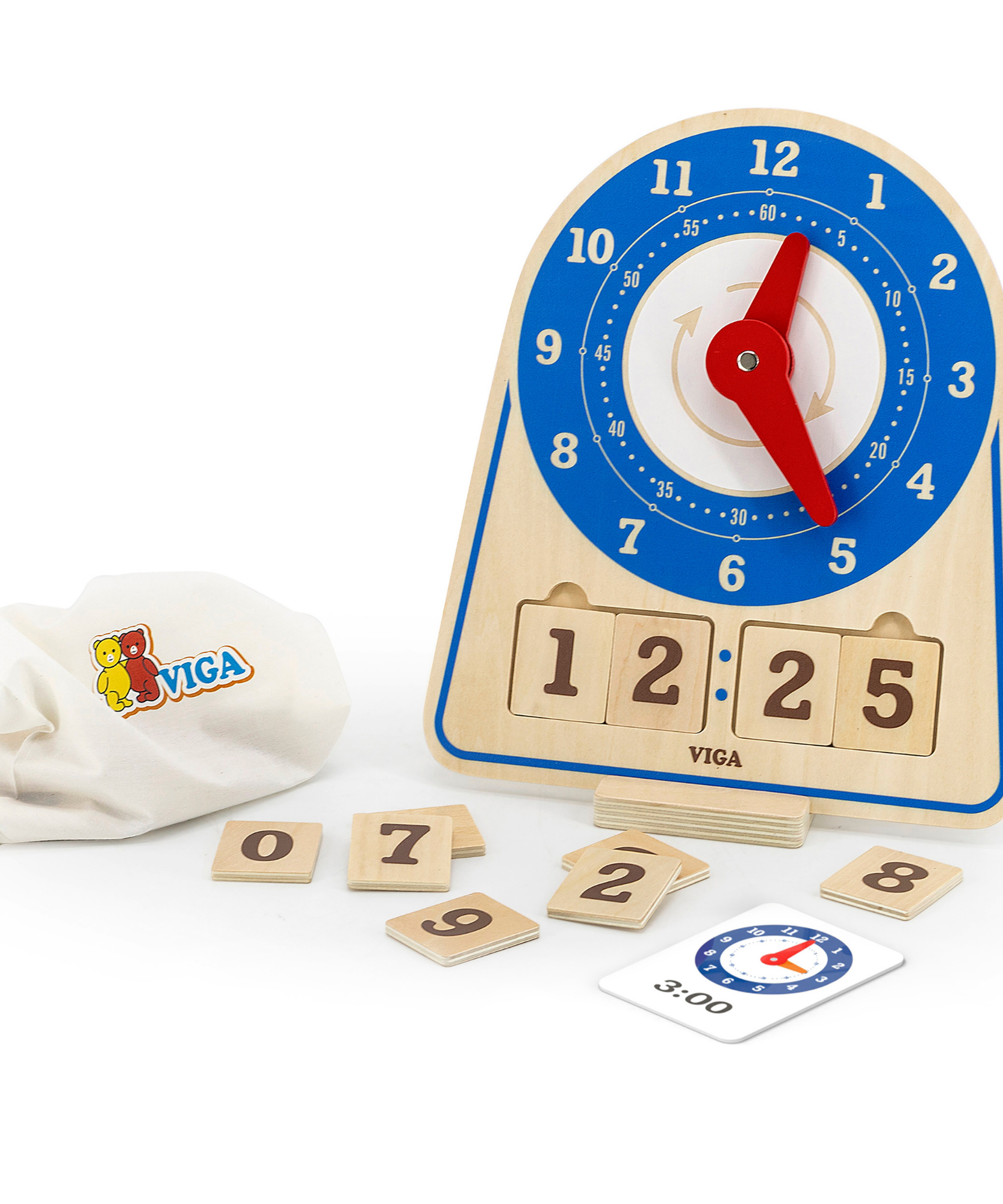 ساعة مونتيسوري التعليمية من فيجا، لعبة خشبية لتعليم الوقت بأيدٍ وبطاقات متحركة، تُنمي المنطق والمهارات الحركية الدقيقة، صديقة للبيئة وغير سامة، للأولاد والبنات من سن 3 سنوات فما فوق