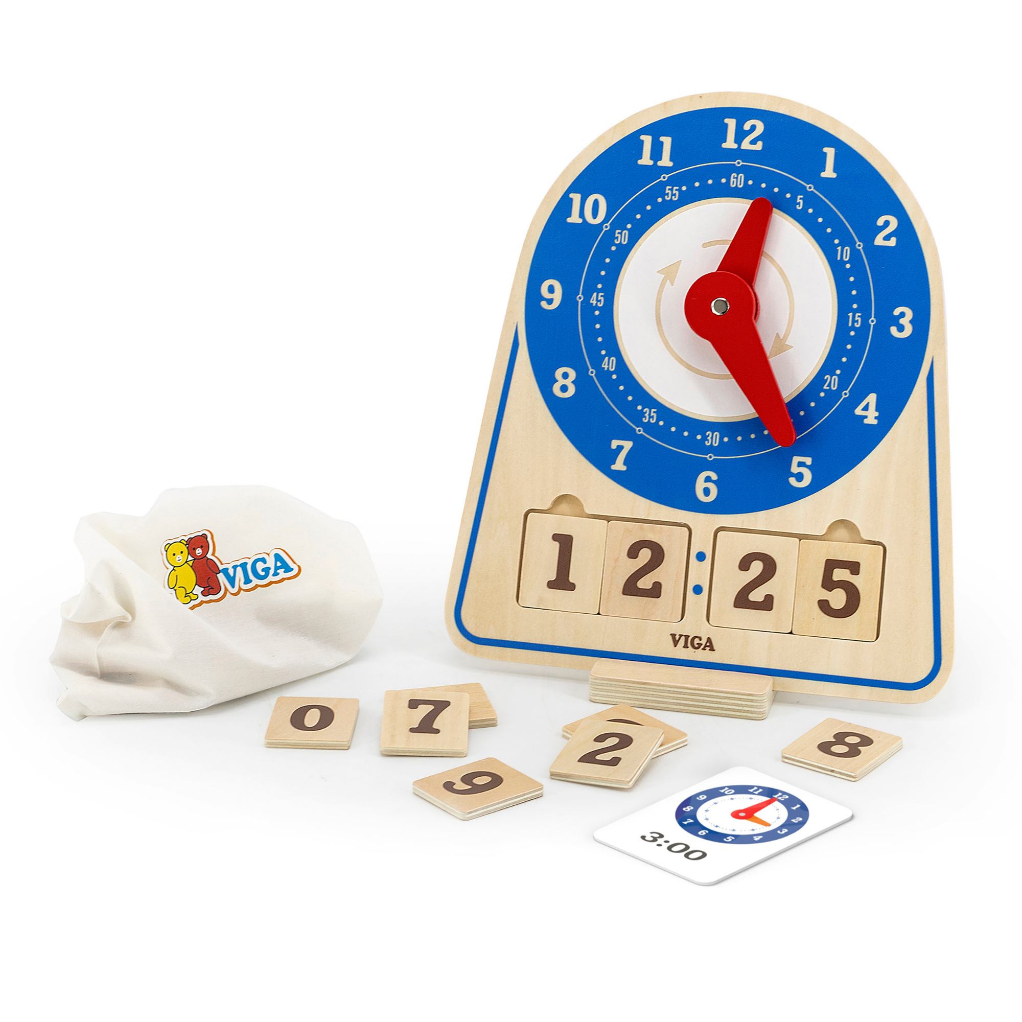 ساعة مونتيسوري التعليمية من فيجا، لعبة خشبية لتعليم الوقت بأيدٍ وبطاقات متحركة، تُنمي المنطق والمهارات الحركية الدقيقة، صديقة للبيئة وغير سامة، للأولاد والبنات من سن 3 سنوات فما فوق