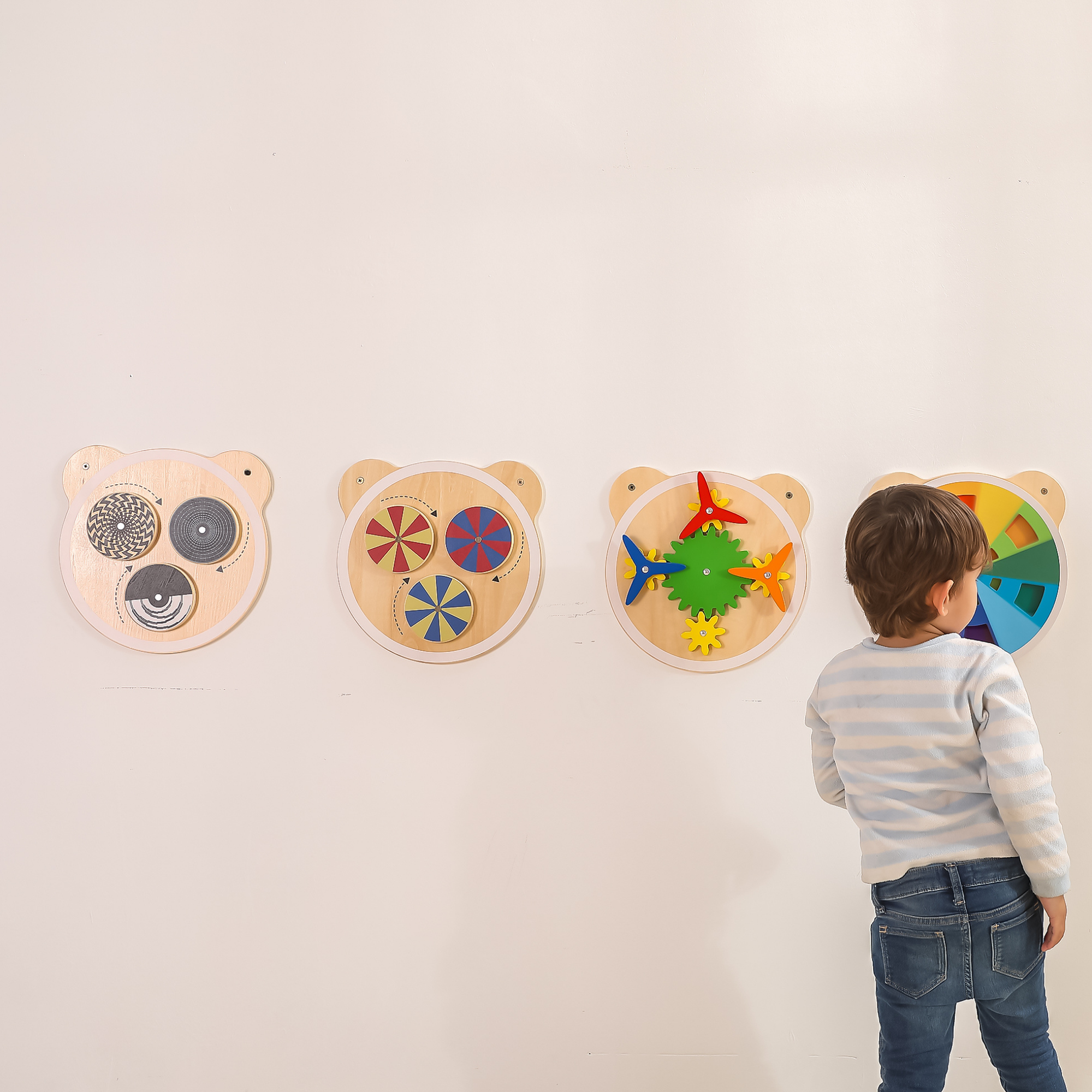 Viga Spinning Points Wall Toy, Montessori Wooden Bear Panel with Rotating Discs, Builds Color Recognition & Logic, Eco-Friendly & Non-Toxic Educational Toy, for Boys & Girls Ages 18M+
