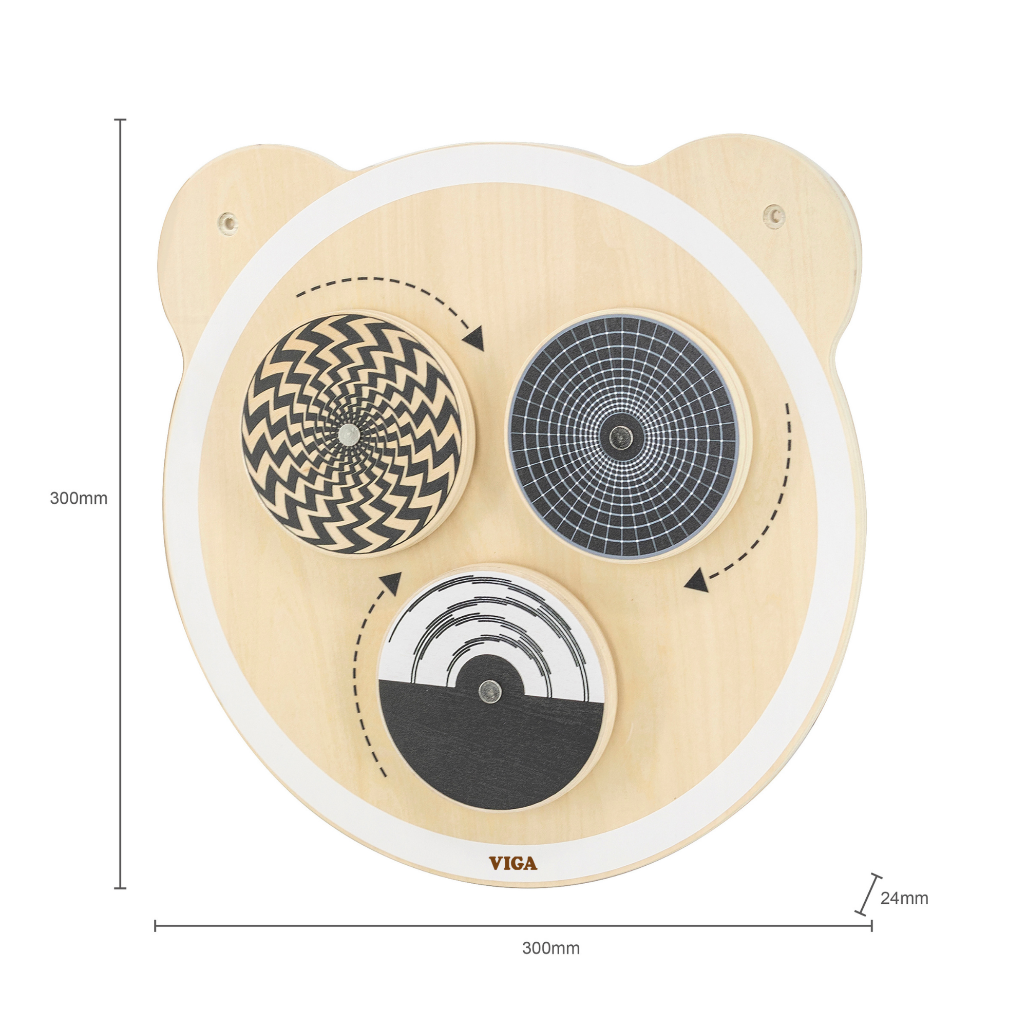 Viga Spinning Points Wall Toy, Montessori Wooden Bear Panel with Rotating Discs, Builds Color Recognition & Logic, Eco-Friendly & Non-Toxic Educational Toy, for Boys & Girls Ages 18M+