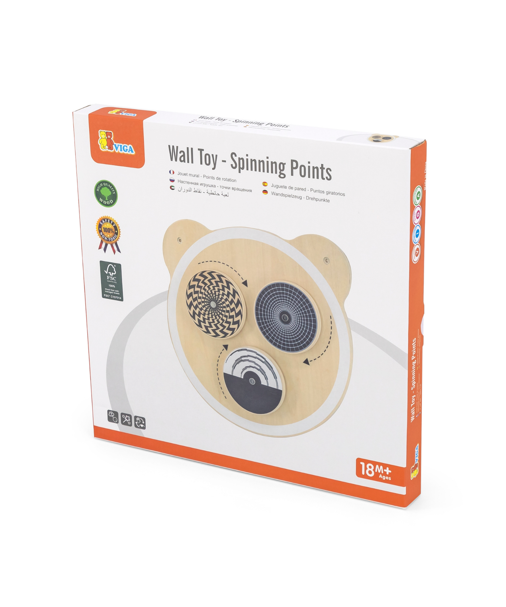 Viga Spinning Points Wall Toy, Montessori Wooden Bear Panel with Rotating Discs, Builds Color Recognition & Logic, Eco-Friendly & Non-Toxic Educational Toy, for Boys & Girls Ages 18M+