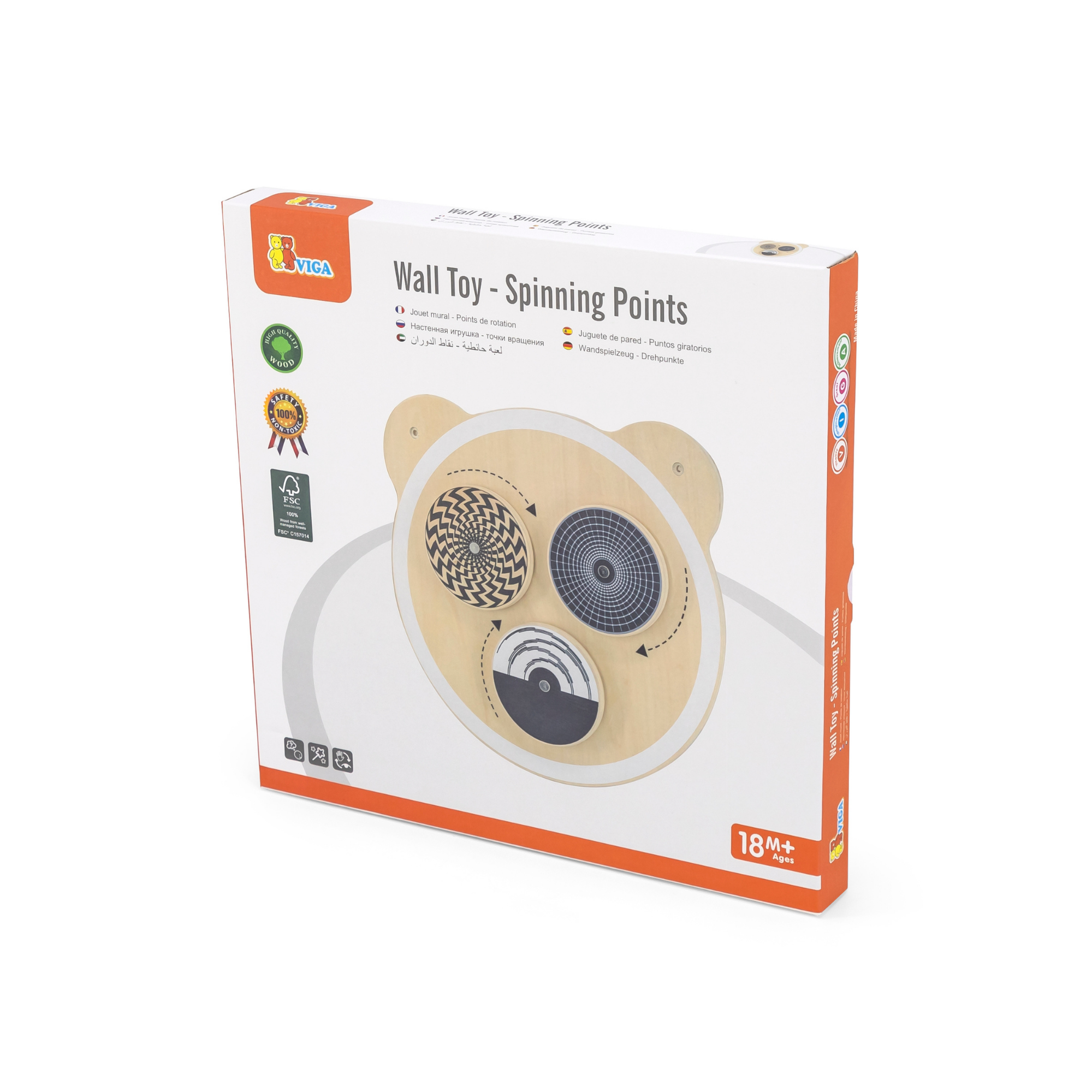 Viga Spinning Points Wall Toy, Montessori Wooden Bear Panel with Rotating Discs, Builds Color Recognition & Logic, Eco-Friendly & Non-Toxic Educational Toy, for Boys & Girls Ages 18M+