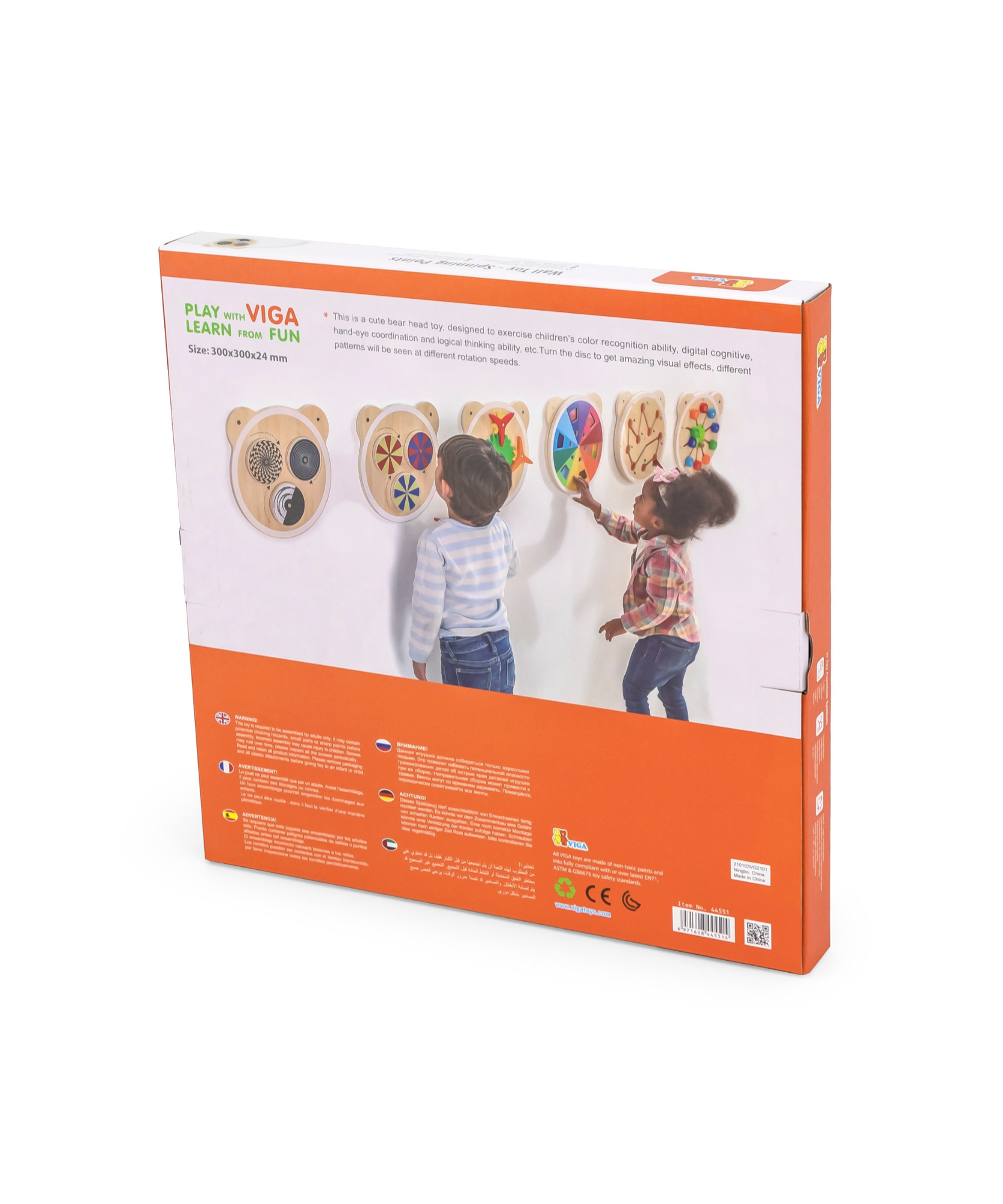 Viga Spinning Points Wall Toy, Montessori Wooden Bear Panel with Rotating Discs, Builds Color Recognition & Logic, Eco-Friendly & Non-Toxic Educational Toy, for Boys & Girls Ages 18M+