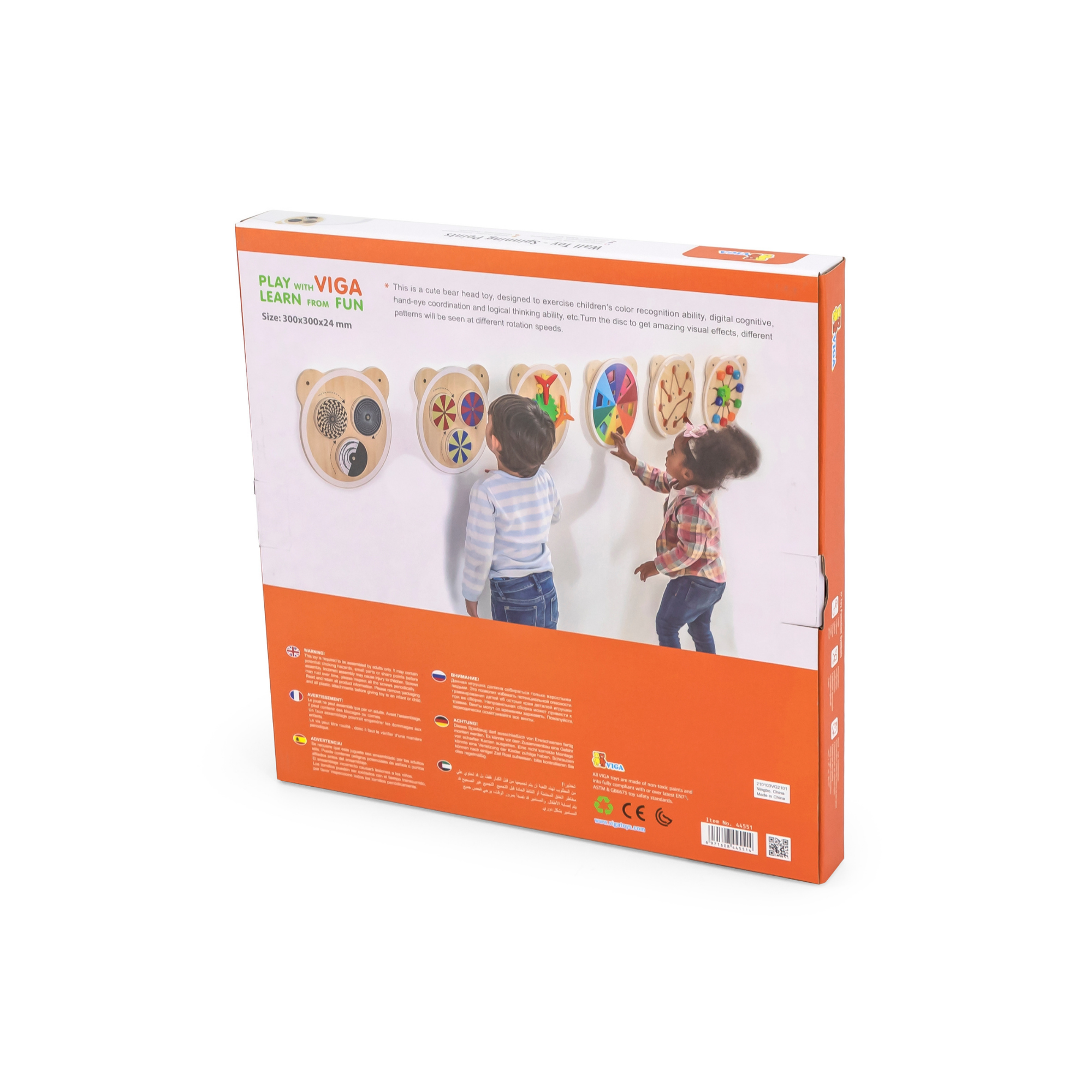 Viga Spinning Points Wall Toy, Montessori Wooden Bear Panel with Rotating Discs, Builds Color Recognition & Logic, Eco-Friendly & Non-Toxic Educational Toy, for Boys & Girls Ages 18M+