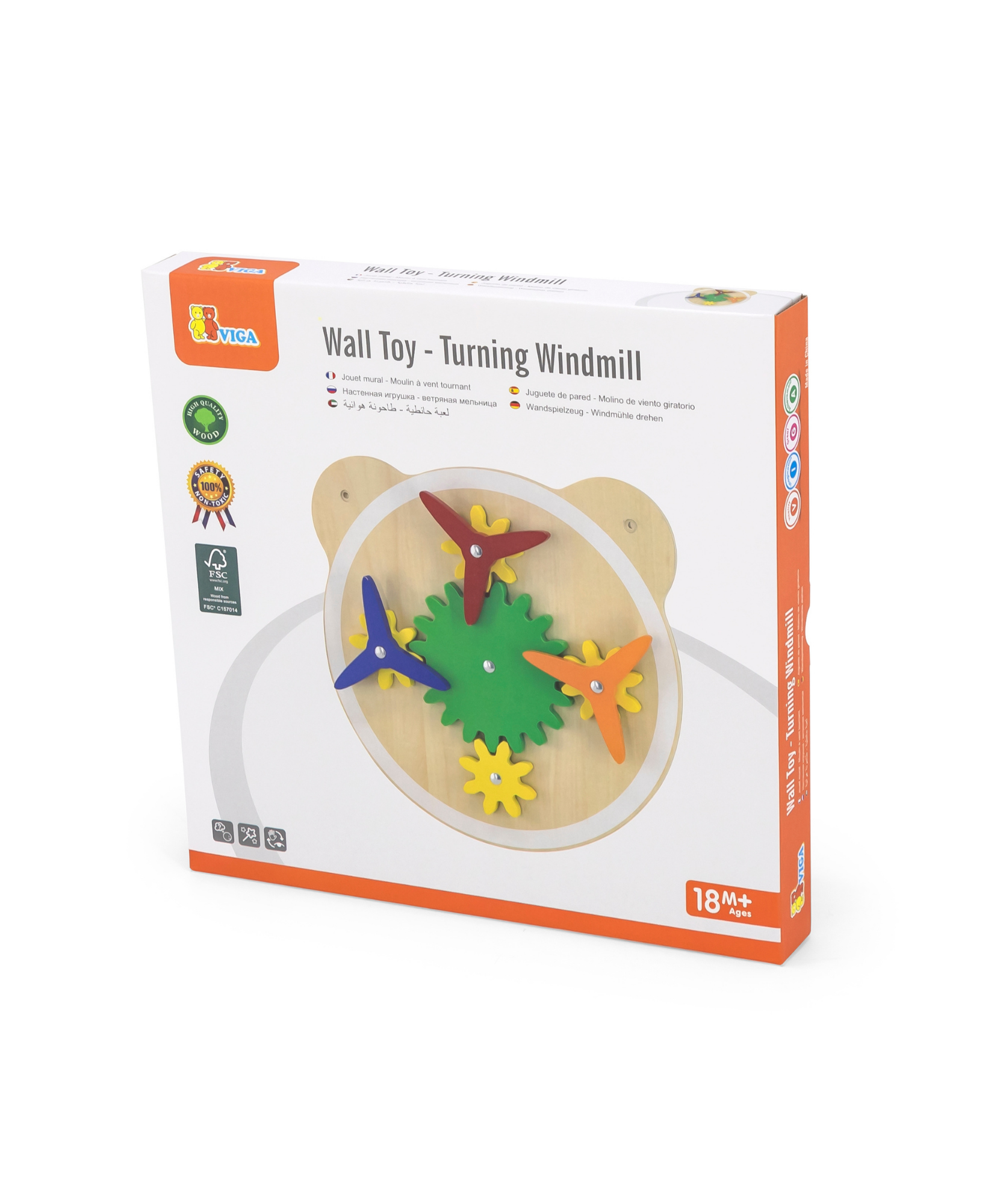 Viga Wooden Turning Windmill, 6-Piece Gear Activity Panel, Montessori Wall-Mounted Toy, Develops Fine Motor Skills, Logic & Cause-Effect Learning, Eco-Friendly & Non-Toxic, for Toddlers 18M+