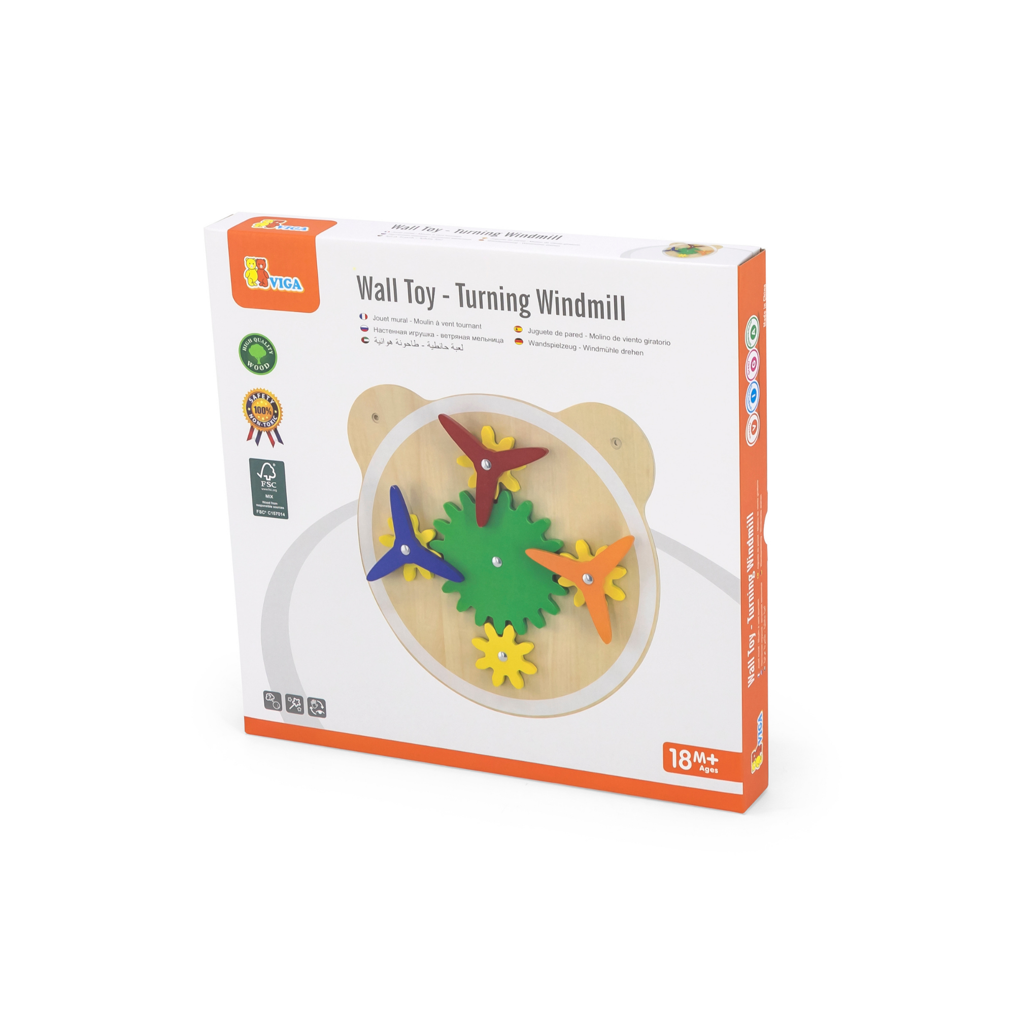 Viga Wooden Turning Windmill, 6-Piece Gear Activity Panel, Montessori Wall-Mounted Toy, Develops Fine Motor Skills, Logic & Cause-Effect Learning, Eco-Friendly & Non-Toxic, for Toddlers 18M+