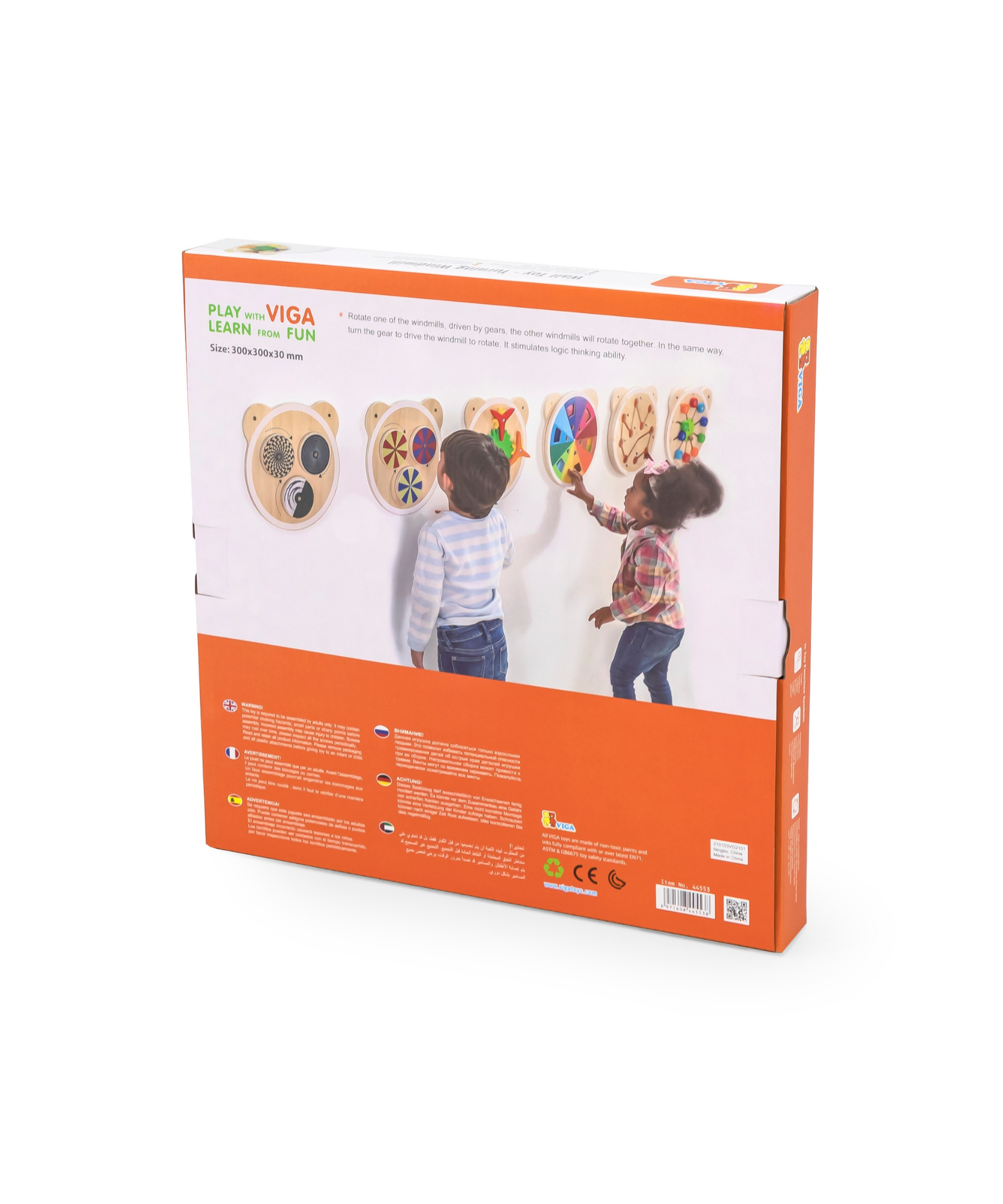 Viga Wooden Turning Windmill, 6-Piece Gear Activity Panel, Montessori Wall-Mounted Toy, Develops Fine Motor Skills, Logic & Cause-Effect Learning, Eco-Friendly & Non-Toxic, for Toddlers 18M+