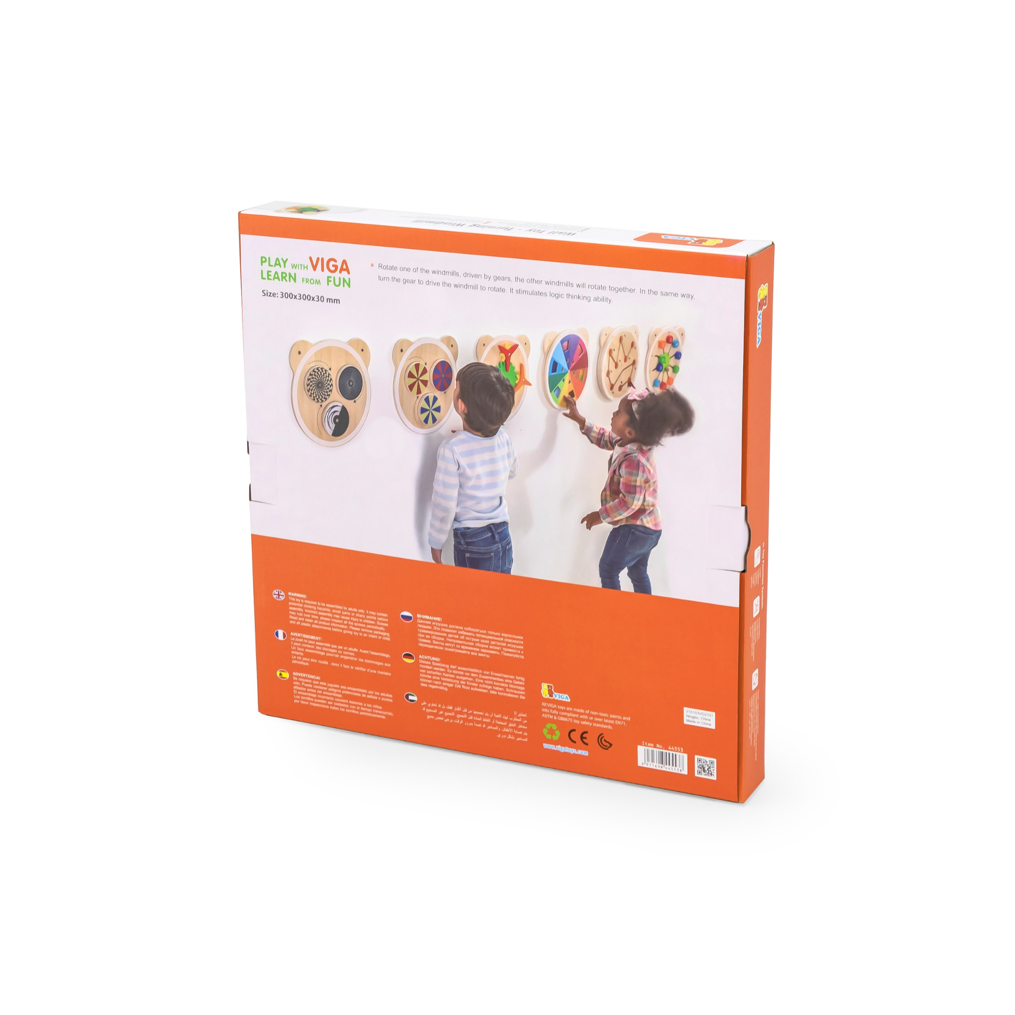 Viga Wooden Turning Windmill, 6-Piece Gear Activity Panel, Montessori Wall-Mounted Toy, Develops Fine Motor Skills, Logic & Cause-Effect Learning, Eco-Friendly & Non-Toxic, for Toddlers 18M+