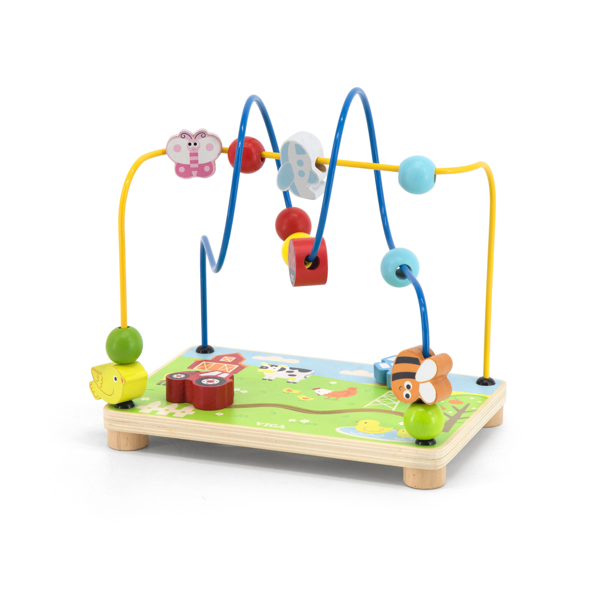 لعبة فيجا فارم المصنوعة من الخرز السلكي، متاهة من الخرز الخشبي من مونتيسوري، نشاط حسي ملون، يطور المهارات الحركية الدقيقة، والتنسيق بين اليد والعين، والمنطق والخيال، صديقة للبيئة، للأولاد والبنات من عمر سنة فما فوق