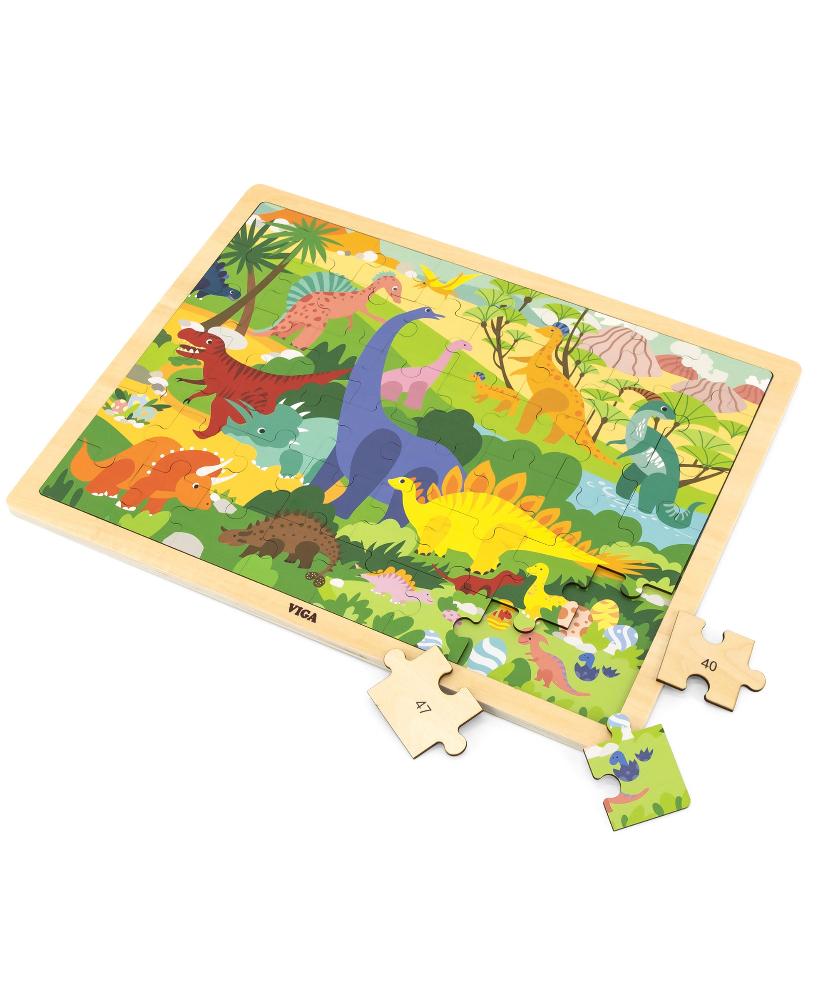 لعبة أحجية الصور المقطوعة من فيجا ديناصور وورلد، مكونة من 48 قطعة، لعبة مونتيسوري الخشبية، تُنمّي المهارات الحسية والإدراكية والحركية الدقيقة، لعبة تعليمية للأطفال غير سامة وصديقة للبيئة، مناسبة للأطفال من سن 3 سنوات فما فوق