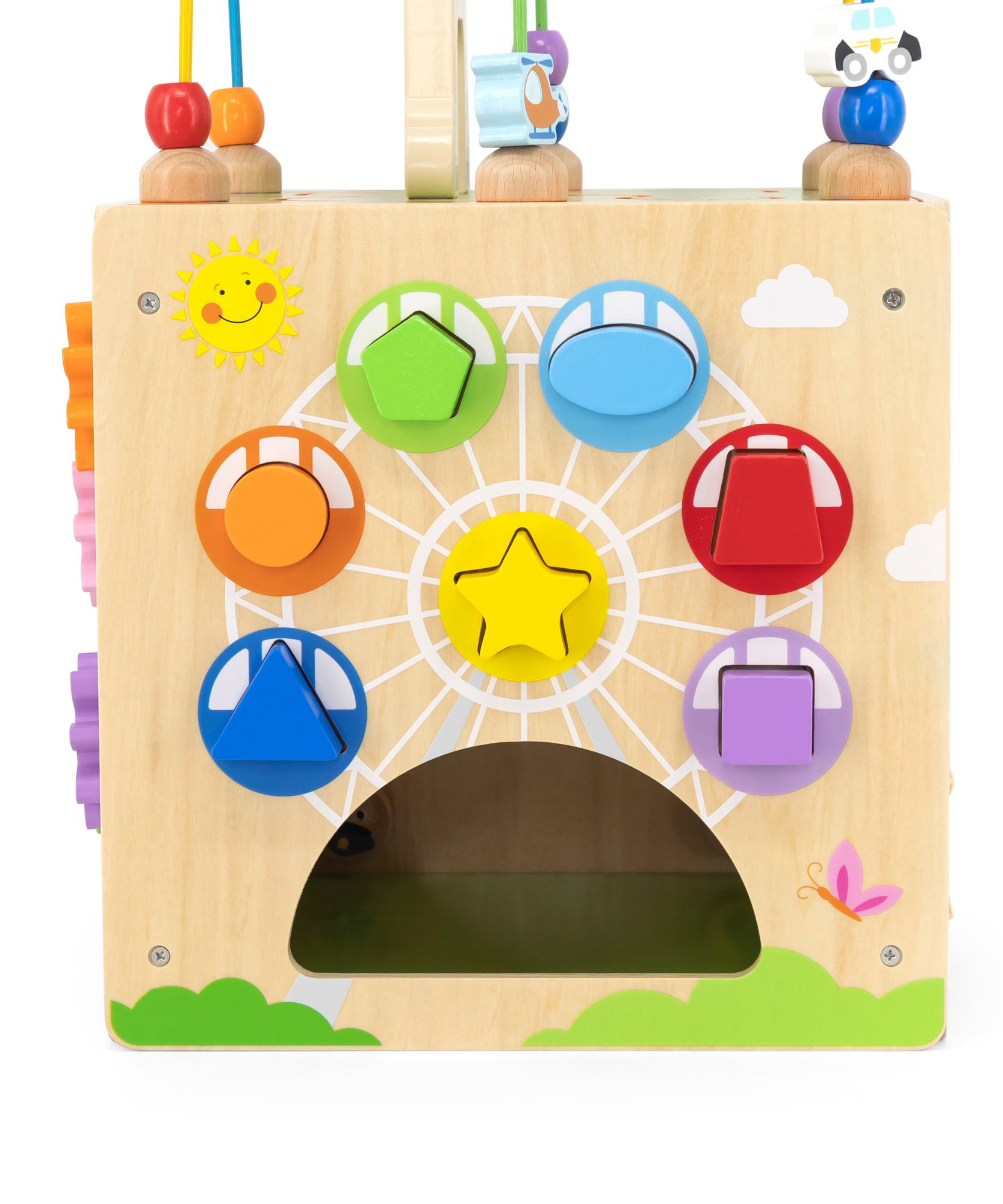 صندوق ألعاب فيجا ٥ في ١، مركز لعب خشبي متعدد الأنشطة من مونتيسوري، يُنمّي المهارات الحركية والمنطق والإبداع، لعبة تعليمية صديقة للبيئة وغير سامة، للأولاد والبنات من عمر ١٨ شهرًا فما فوق