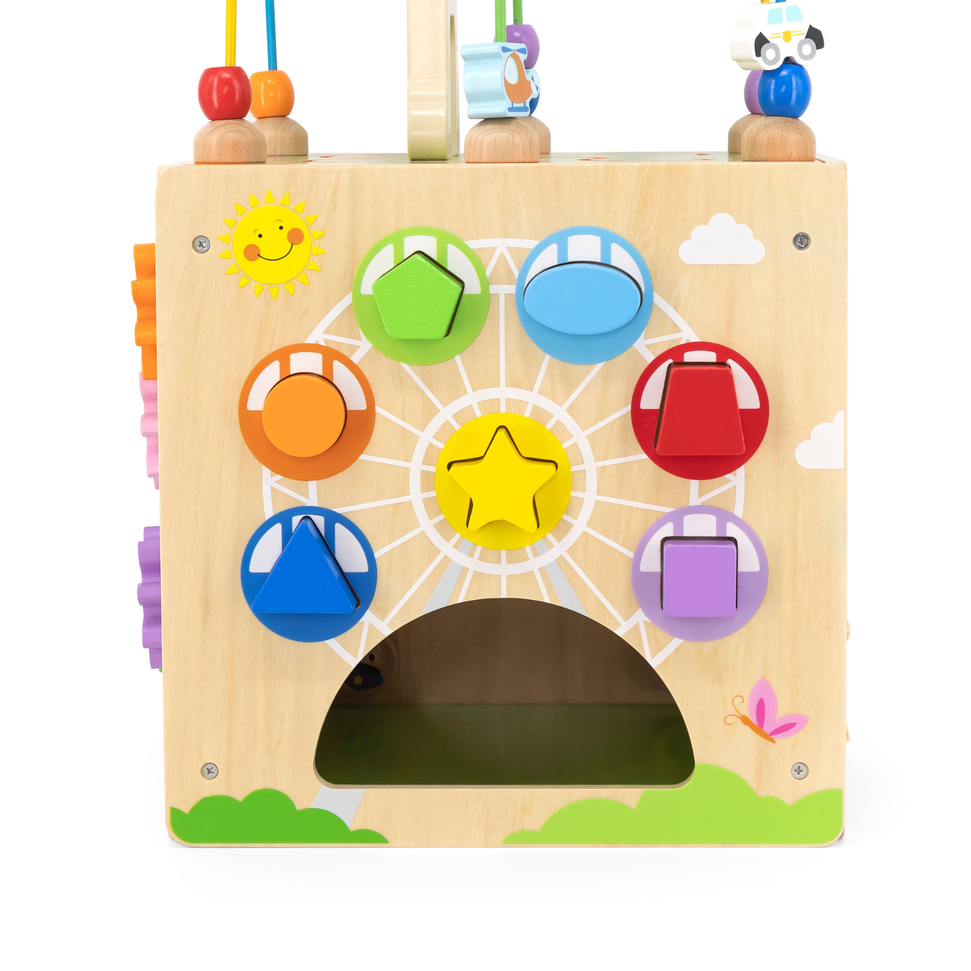 صندوق ألعاب فيجا ٥ في ١، مركز لعب خشبي متعدد الأنشطة من مونتيسوري، يُنمّي المهارات الحركية والمنطق والإبداع، لعبة تعليمية صديقة للبيئة وغير سامة، للأولاد والبنات من عمر ١٨ شهرًا فما فوق