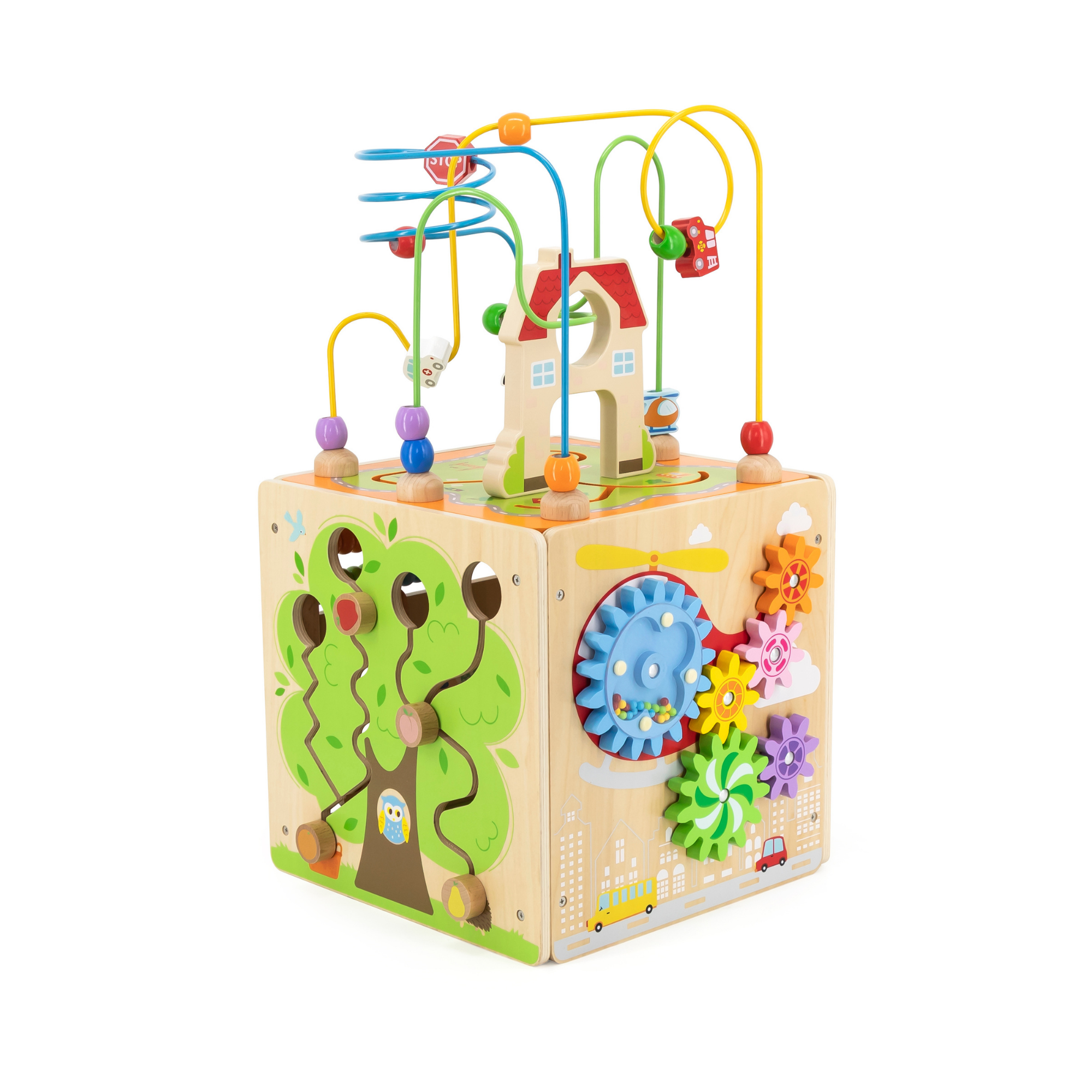 صندوق ألعاب فيجا ٥ في ١، مركز لعب خشبي متعدد الأنشطة من مونتيسوري، يُنمّي المهارات الحركية والمنطق والإبداع، لعبة تعليمية صديقة للبيئة وغير سامة، للأولاد والبنات من عمر ١٨ شهرًا فما فوق