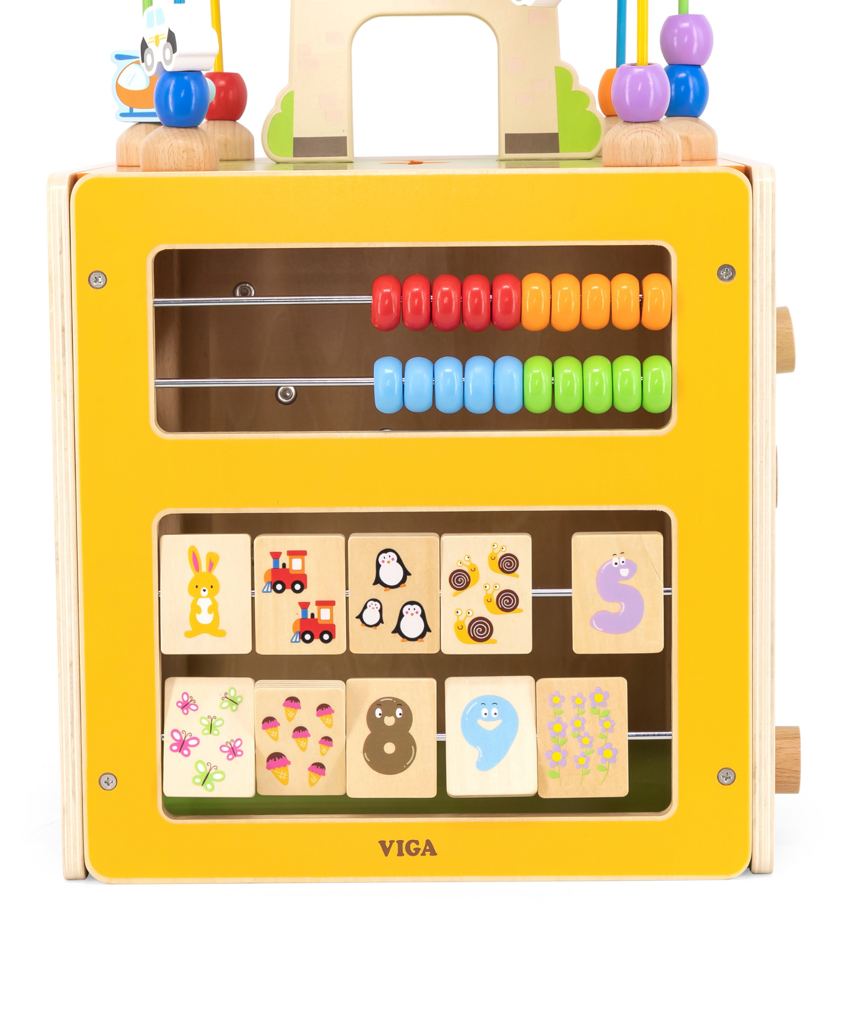 صندوق ألعاب فيجا ٥ في ١، مركز لعب خشبي متعدد الأنشطة من مونتيسوري، يُنمّي المهارات الحركية والمنطق والإبداع، لعبة تعليمية صديقة للبيئة وغير سامة، للأولاد والبنات من عمر ١٨ شهرًا فما فوق