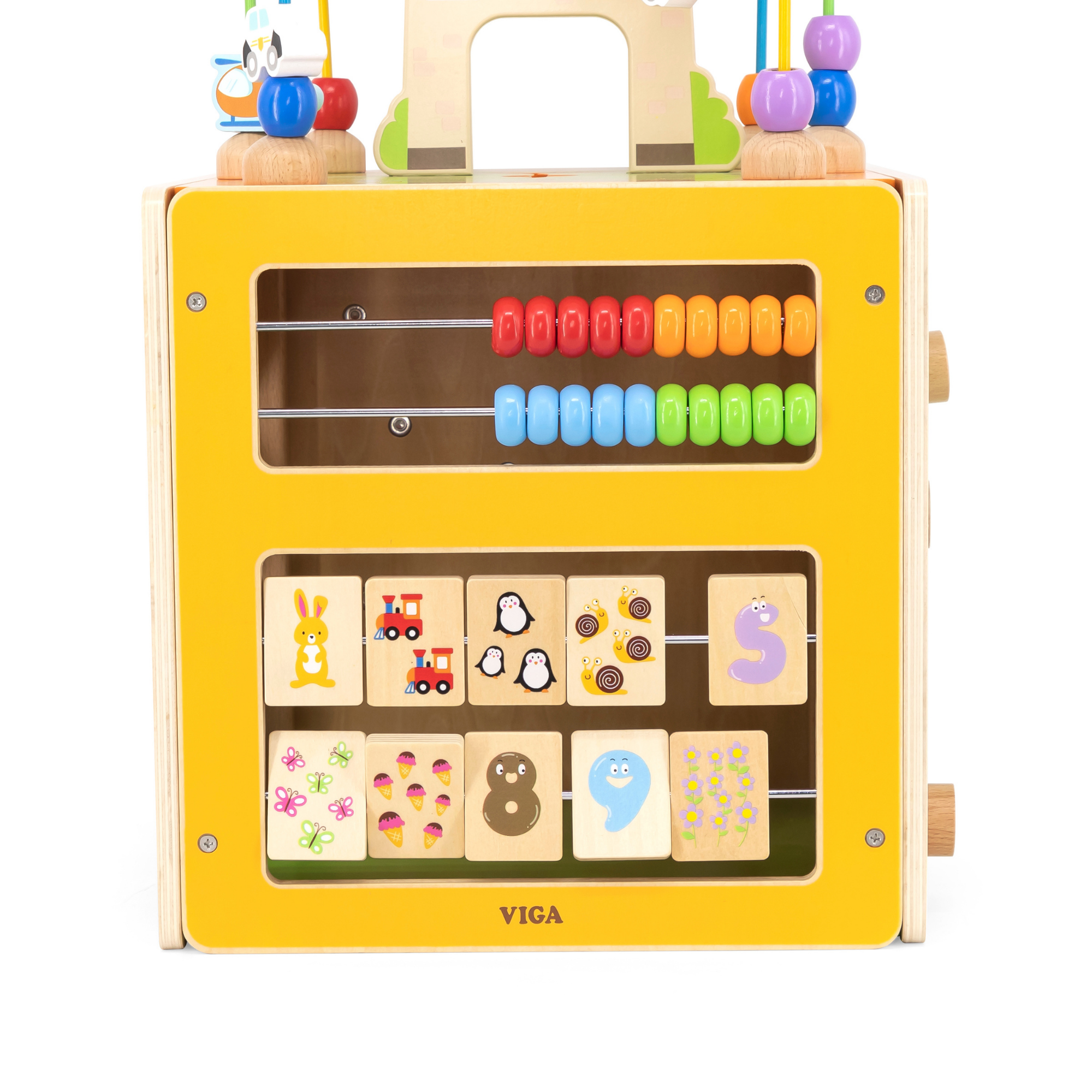 صندوق ألعاب فيجا ٥ في ١، مركز لعب خشبي متعدد الأنشطة من مونتيسوري، يُنمّي المهارات الحركية والمنطق والإبداع، لعبة تعليمية صديقة للبيئة وغير سامة، للأولاد والبنات من عمر ١٨ شهرًا فما فوق