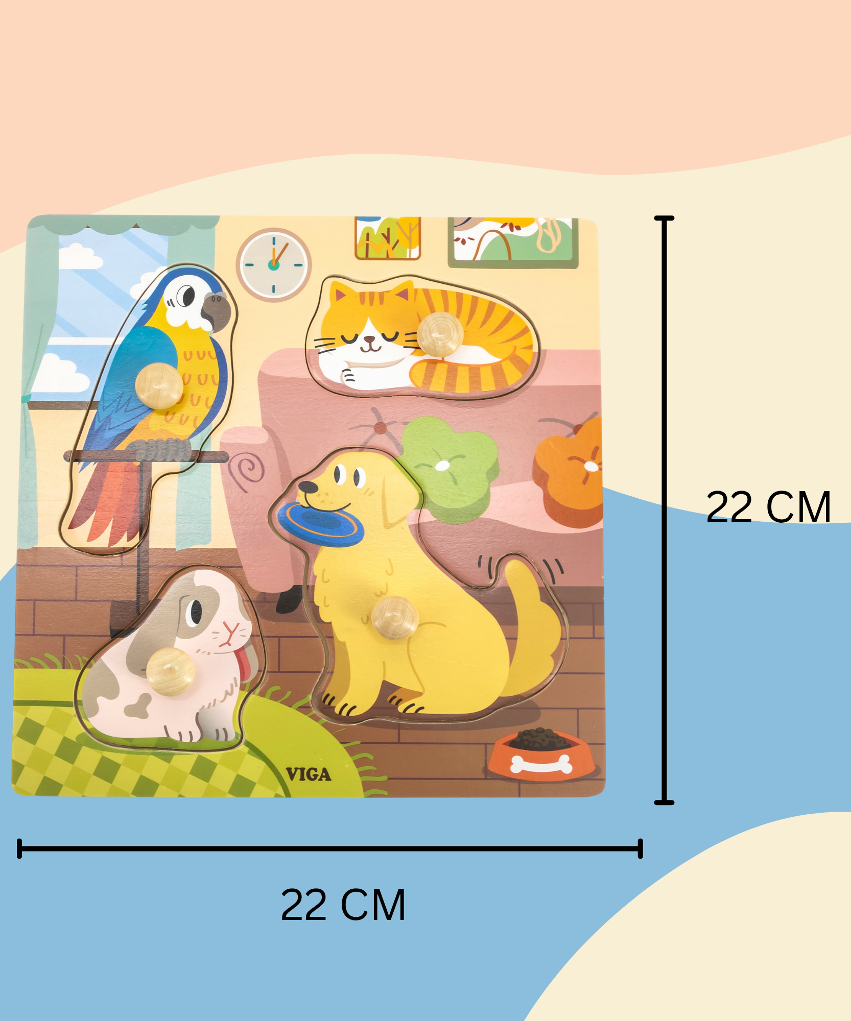 فيجا بيتس، أحجية مقبض من 4 قطع، لعبة مونتيسوري الخشبية، تنمي المهارات الحسية والإدراكية والحركية الدقيقة، لعبة تعليمية للأطفال غير سامة وصديقة للبيئة، مناسبة للأولاد والبنات من سن 12 شهرًا فما فوق