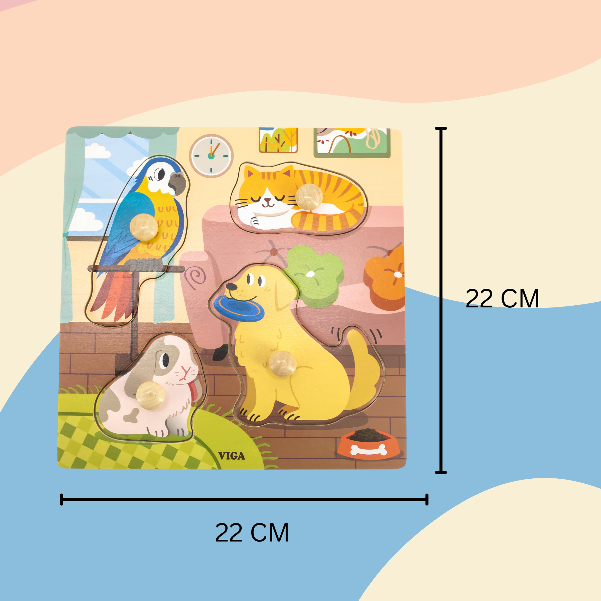 فيجا بيتس، أحجية مقبض من 4 قطع، لعبة مونتيسوري الخشبية، تنمي المهارات الحسية والإدراكية والحركية الدقيقة، لعبة تعليمية للأطفال غير سامة وصديقة للبيئة، مناسبة للأولاد والبنات من سن 12 شهرًا فما فوق