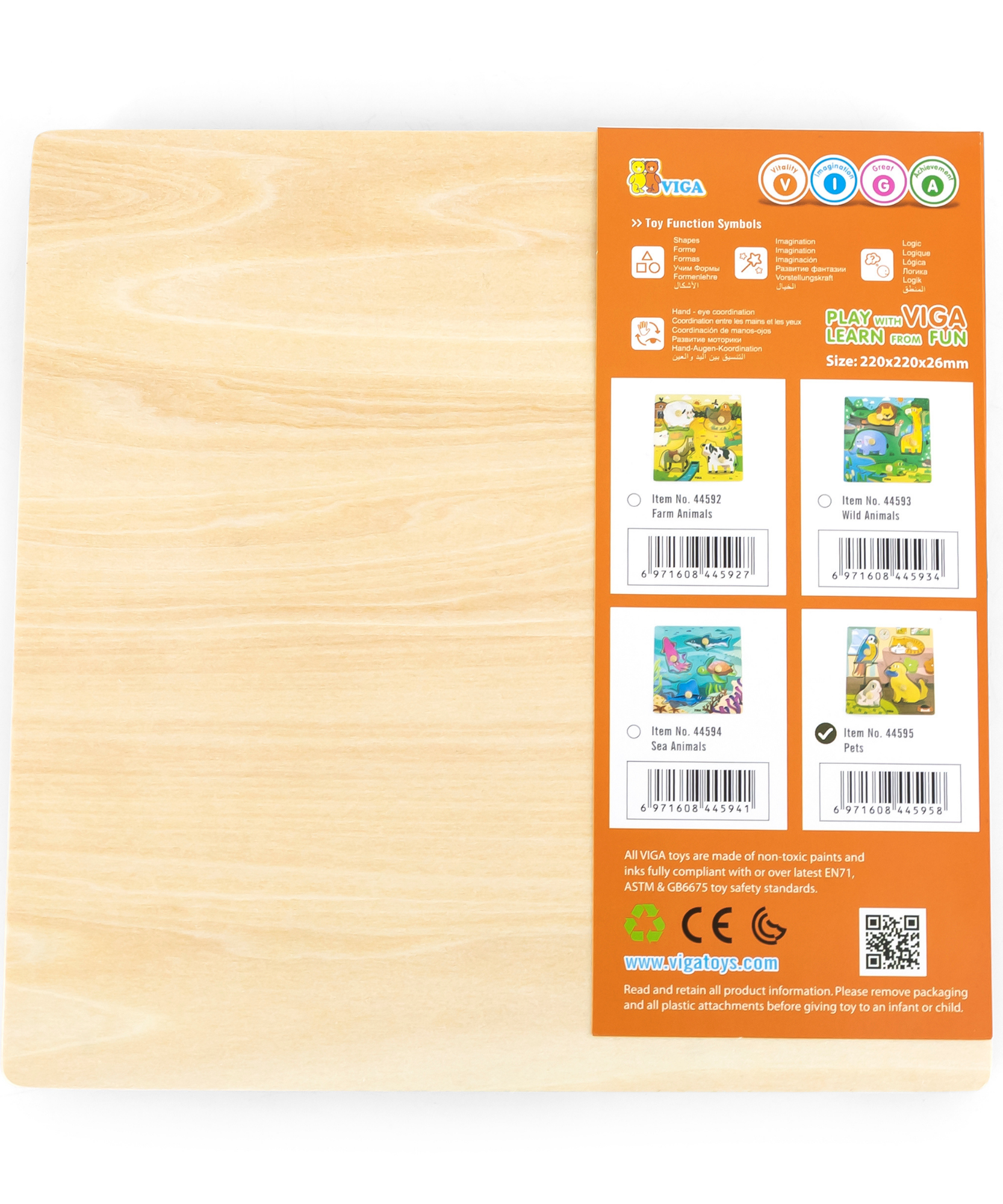 فيجا بيتس، أحجية مقبض من 4 قطع، لعبة مونتيسوري الخشبية، تنمي المهارات الحسية والإدراكية والحركية الدقيقة، لعبة تعليمية للأطفال غير سامة وصديقة للبيئة، مناسبة للأولاد والبنات من سن 12 شهرًا فما فوق