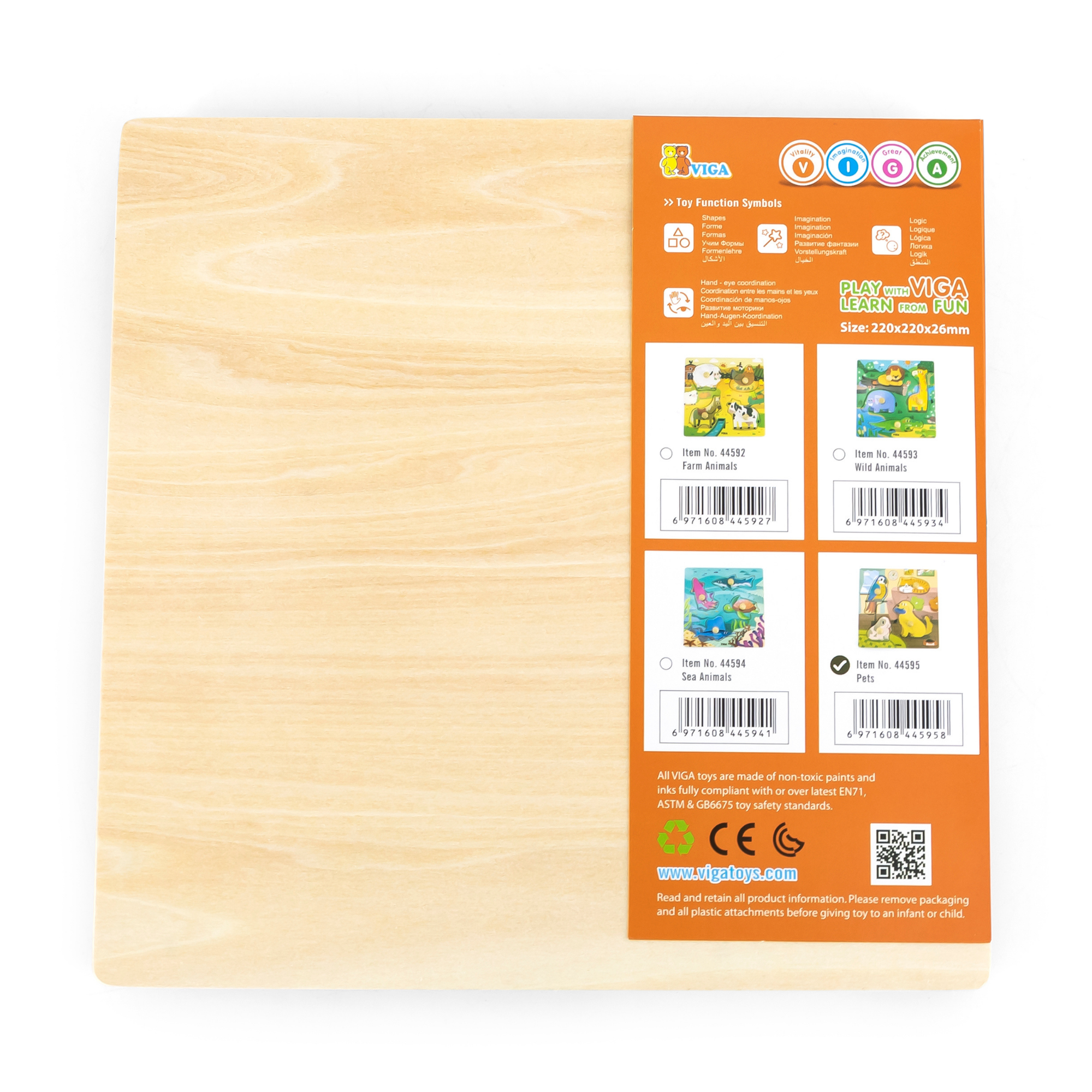 فيجا بيتس، أحجية مقبض من 4 قطع، لعبة مونتيسوري الخشبية، تنمي المهارات الحسية والإدراكية والحركية الدقيقة، لعبة تعليمية للأطفال غير سامة وصديقة للبيئة، مناسبة للأولاد والبنات من سن 12 شهرًا فما فوق