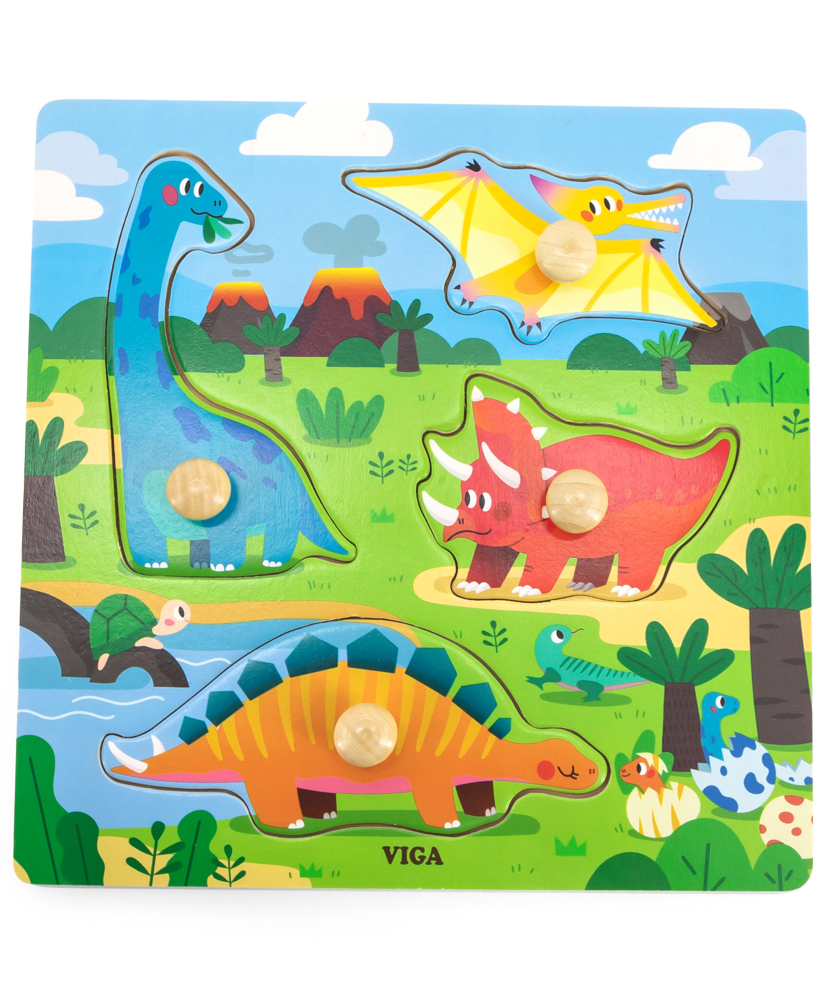 لعبة ديناصورات فيجا، أحجية بمقبض من 4 قطع، لعبة مونتيسوري خشبية، تنمي المهارات الحسية والإدراكية والحركية الدقيقة، لعبة تعليمية للأطفال غير سامة وصديقة للبيئة، مناسبة للأولاد والبنات من سن 12 شهرًا فما فوق
