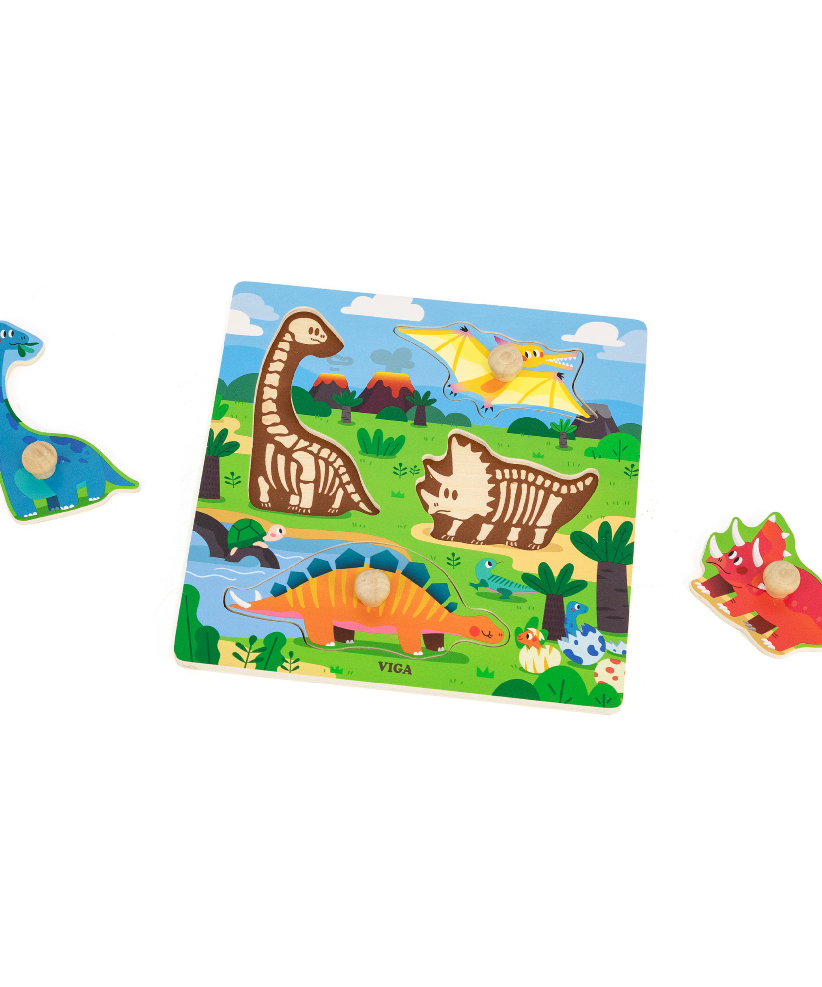 لعبة ديناصورات فيجا، أحجية بمقبض من 4 قطع، لعبة مونتيسوري خشبية، تنمي المهارات الحسية والإدراكية والحركية الدقيقة، لعبة تعليمية للأطفال غير سامة وصديقة للبيئة، مناسبة للأولاد والبنات من سن 12 شهرًا فما فوق