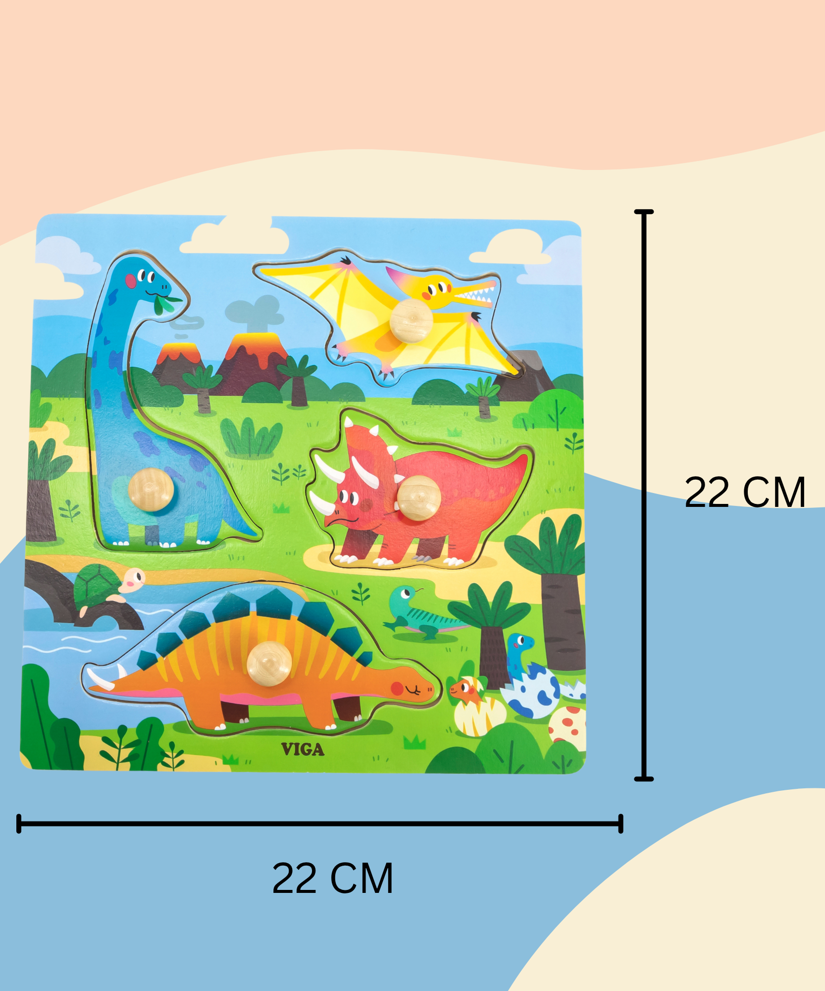 لعبة ديناصورات فيجا، أحجية بمقبض من 4 قطع، لعبة مونتيسوري خشبية، تنمي المهارات الحسية والإدراكية والحركية الدقيقة، لعبة تعليمية للأطفال غير سامة وصديقة للبيئة، مناسبة للأولاد والبنات من سن 12 شهرًا فما فوق