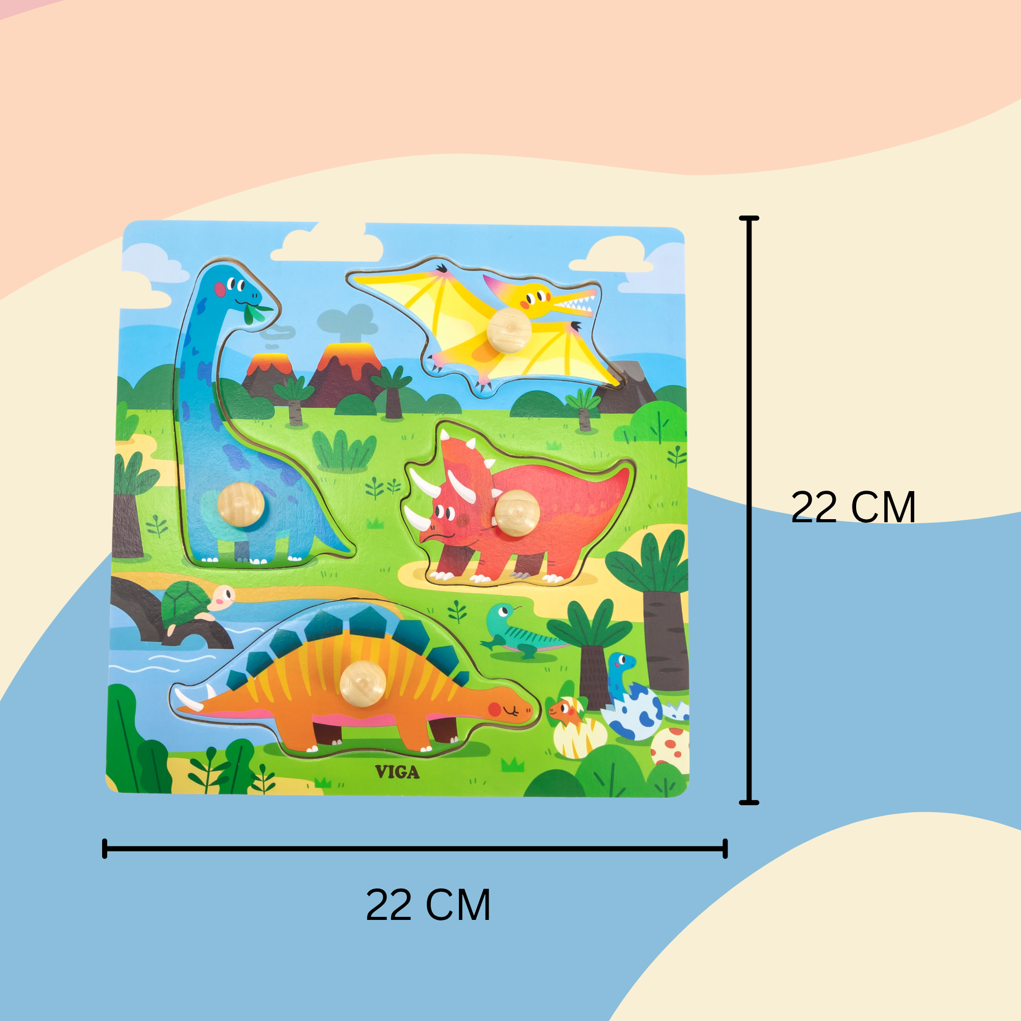 لعبة ديناصورات فيجا، أحجية بمقبض من 4 قطع، لعبة مونتيسوري خشبية، تنمي المهارات الحسية والإدراكية والحركية الدقيقة، لعبة تعليمية للأطفال غير سامة وصديقة للبيئة، مناسبة للأولاد والبنات من سن 12 شهرًا فما فوق