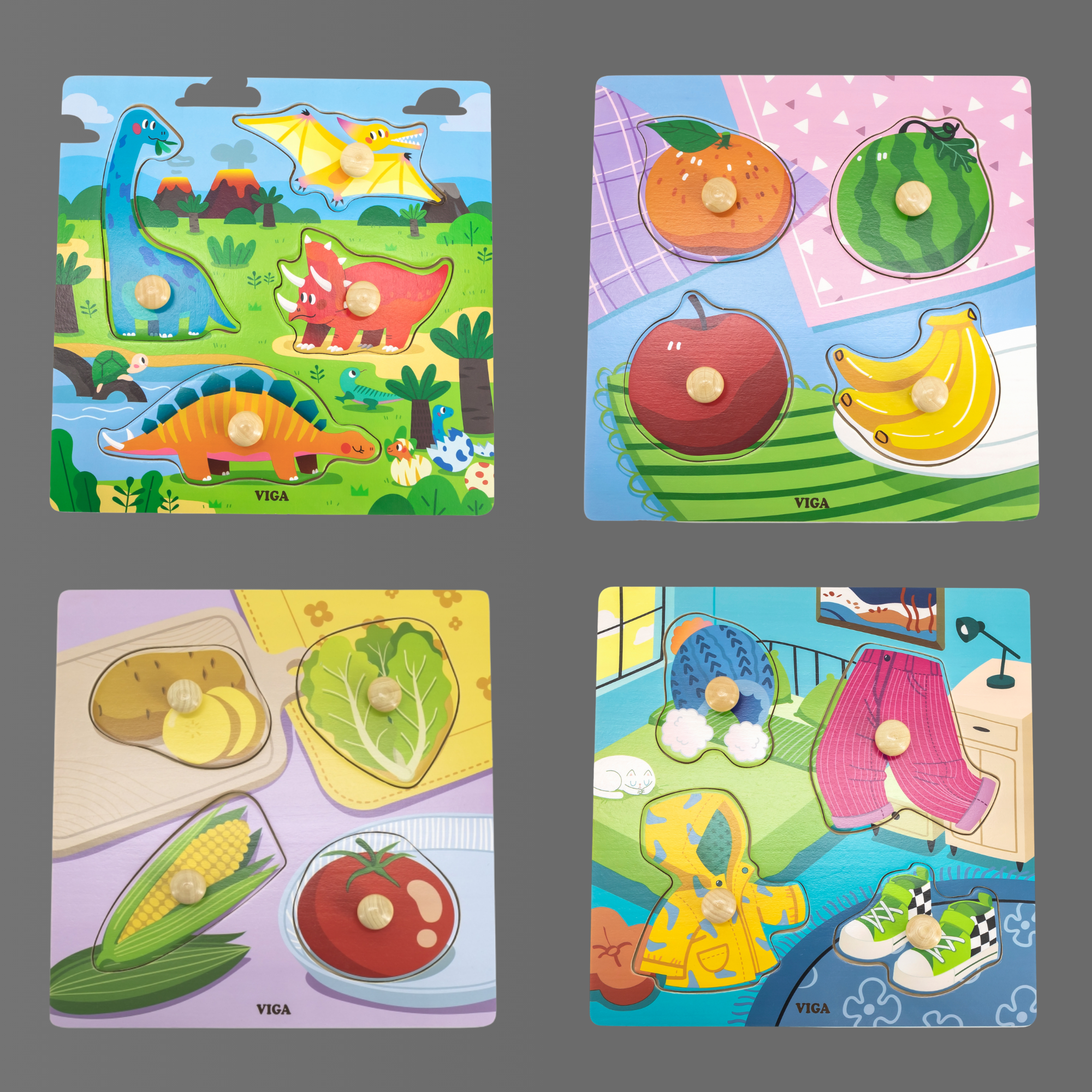 لعبة ديناصورات فيجا، أحجية بمقبض من 4 قطع، لعبة مونتيسوري خشبية، تنمي المهارات الحسية والإدراكية والحركية الدقيقة، لعبة تعليمية للأطفال غير سامة وصديقة للبيئة، مناسبة للأولاد والبنات من سن 12 شهرًا فما فوق