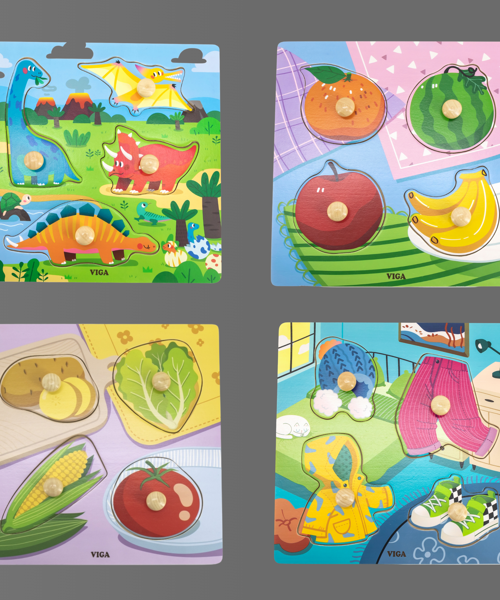 لعبة أحجية فيجا فيجيلز، مكونة من 4 قطع بمقبض، لعبة مونتيسوري خشبية، تنمي المهارات الحسية والإدراكية والحركية الدقيقة، لعبة تعليمية للأطفال غير سامة وصديقة للبيئة، مناسبة للأولاد والبنات من سن 12 شهرًا فما فوق