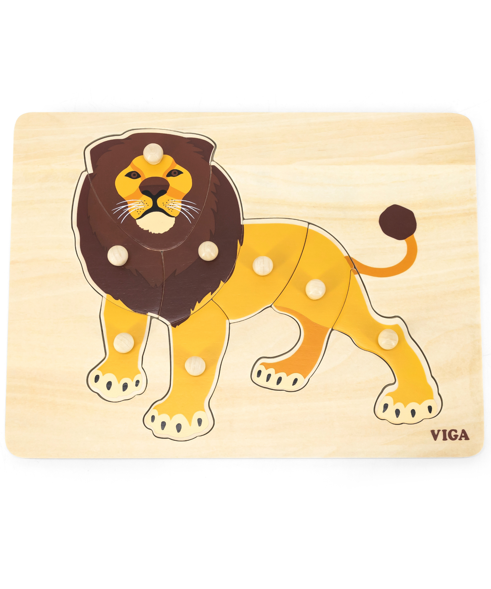 Viga Lion, Wild Animals, 8 Piece Knob Puzzle, Montessori Wooden Toy, Develops Sensory, Cognitive & Fine Motor Skills, Non-Toxic & Eco-friendly Kids Educational Toy, Suitable for Children Aged 18M+